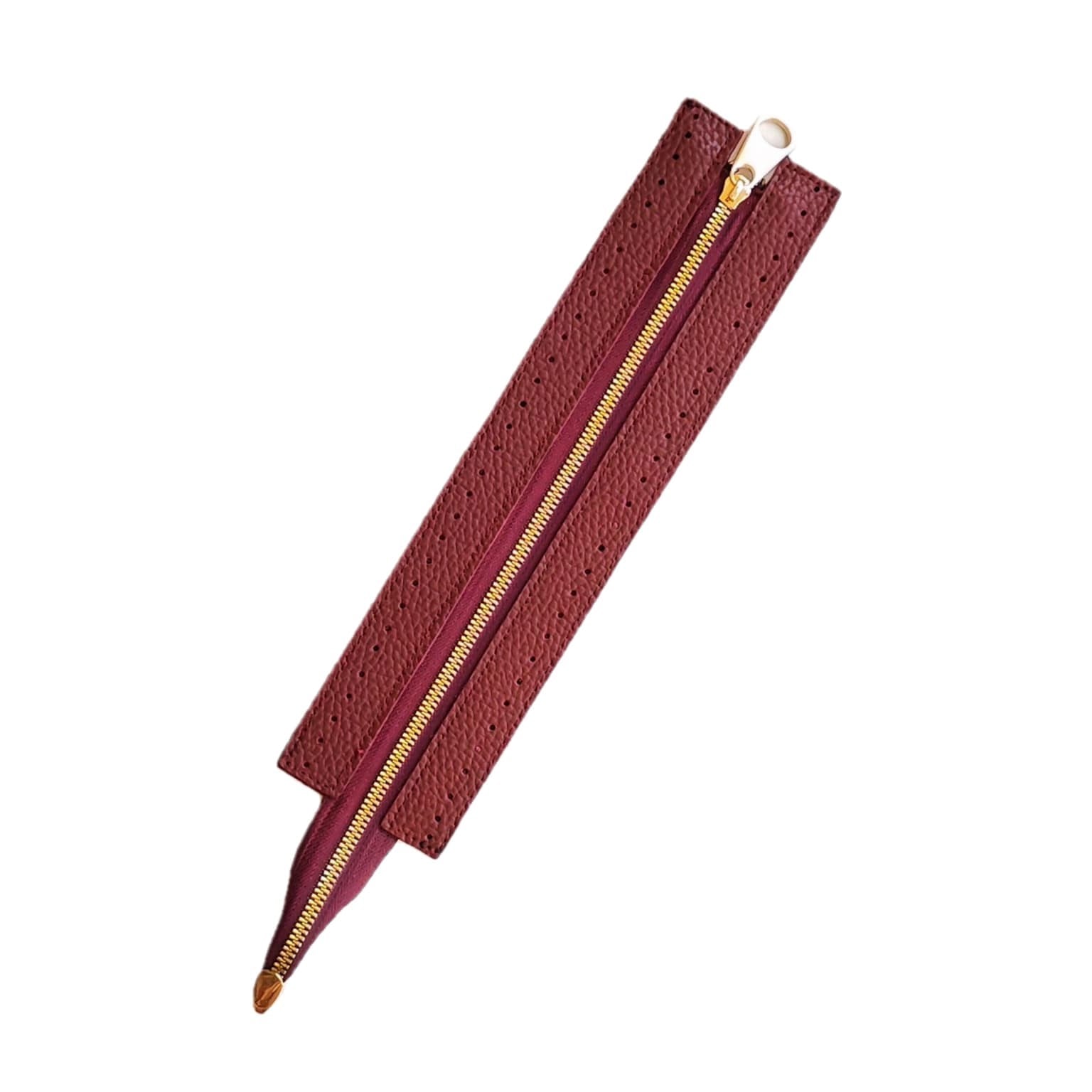 Dikilebilir Çanta Fermuarı Çanta Örgü Malzemesi 6 x 30 Cm Bordo - Altın B Model
