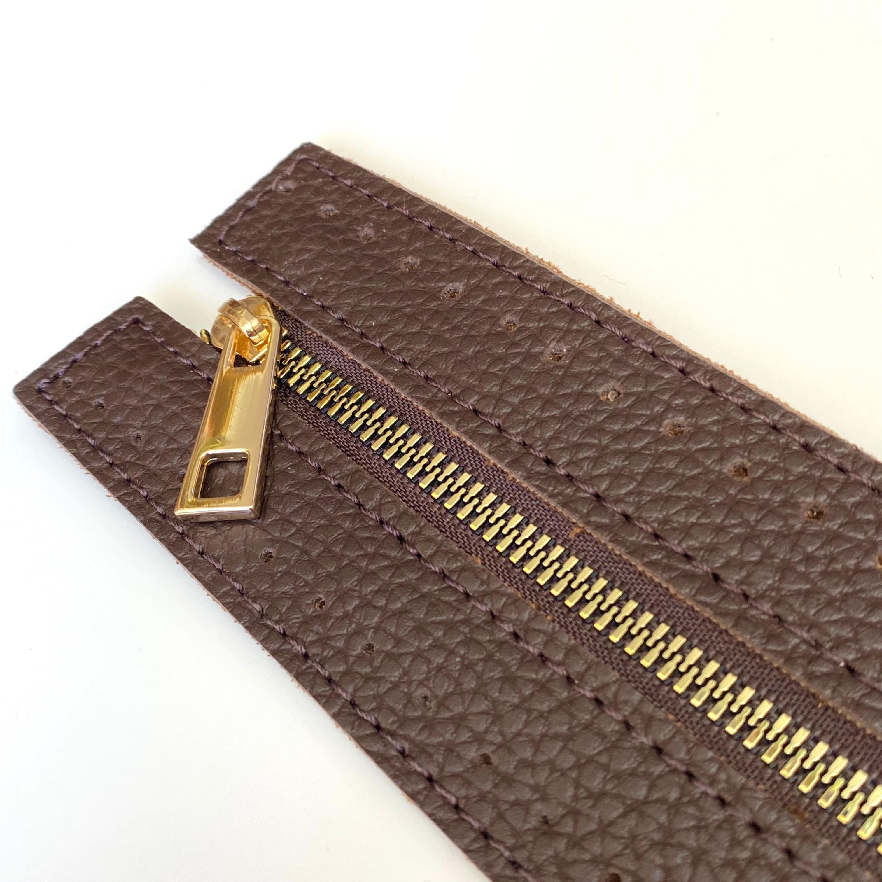 Dikilebilir Çanta Fermuarı Çanta Örgü Malzemesi 6 x 30 Cm Kahve - Altın '' C ''