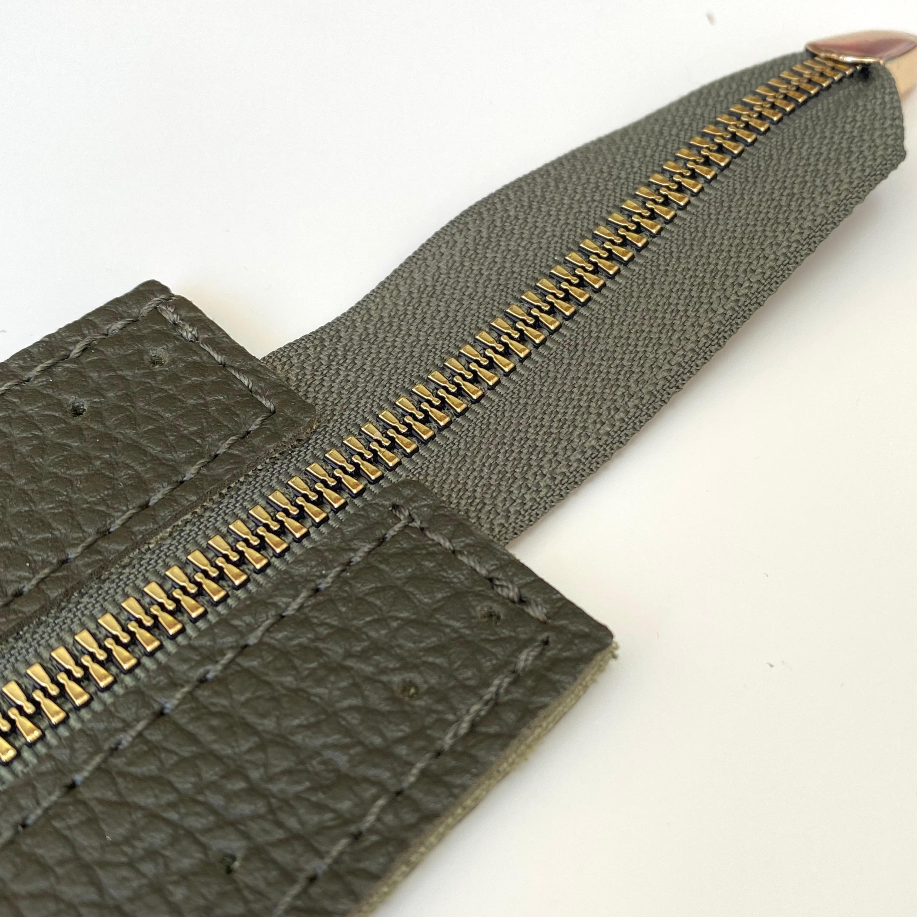 Dikilebilir Çanta Fermuarı Çanta Örgü Malzemesi 6 x 22 Cm Haki - Altın