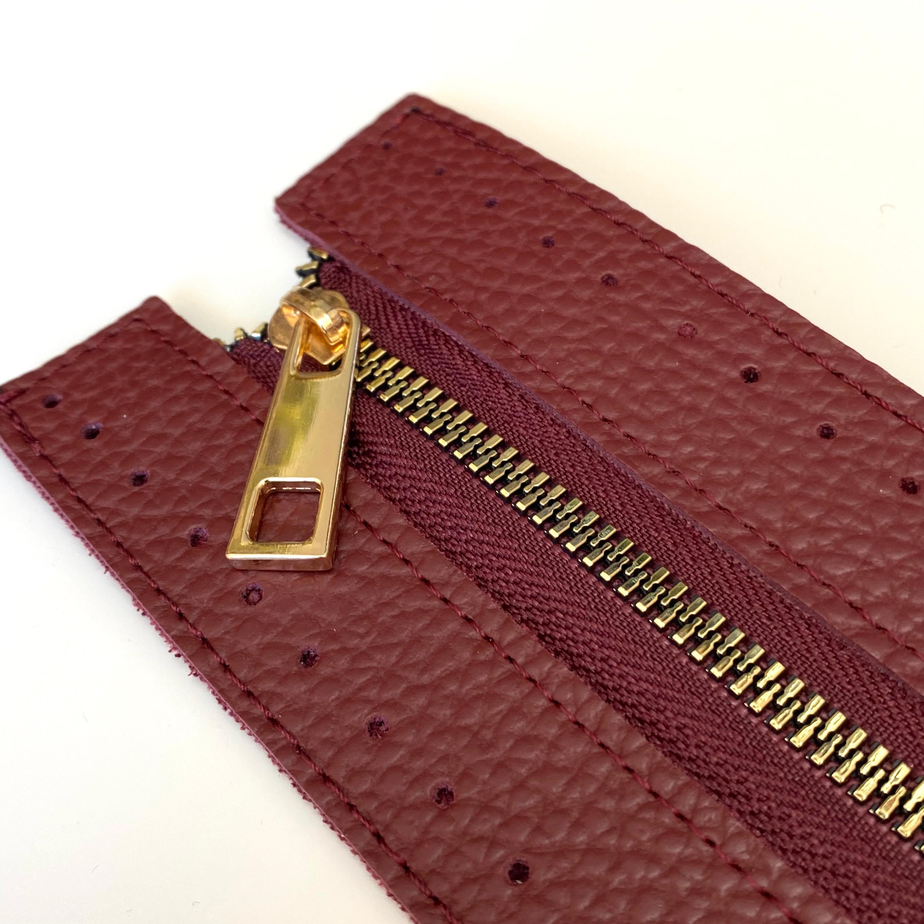 Dikilebilir Çanta Fermuarı Çanta Örgü Malzemesi 6 x 30 Cm Bordo - Altın