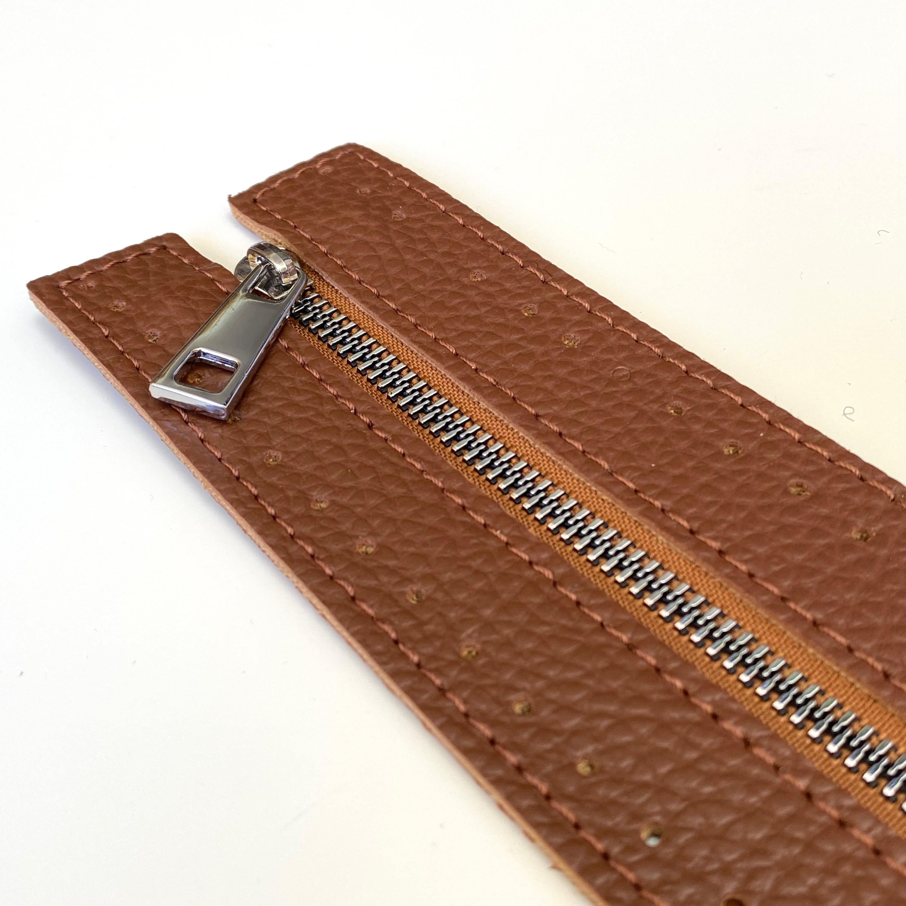 Dikilebilir Çanta Fermuarı Çanta Örgü Malzemesi 6 x 30 Cm Taba - Gümüş