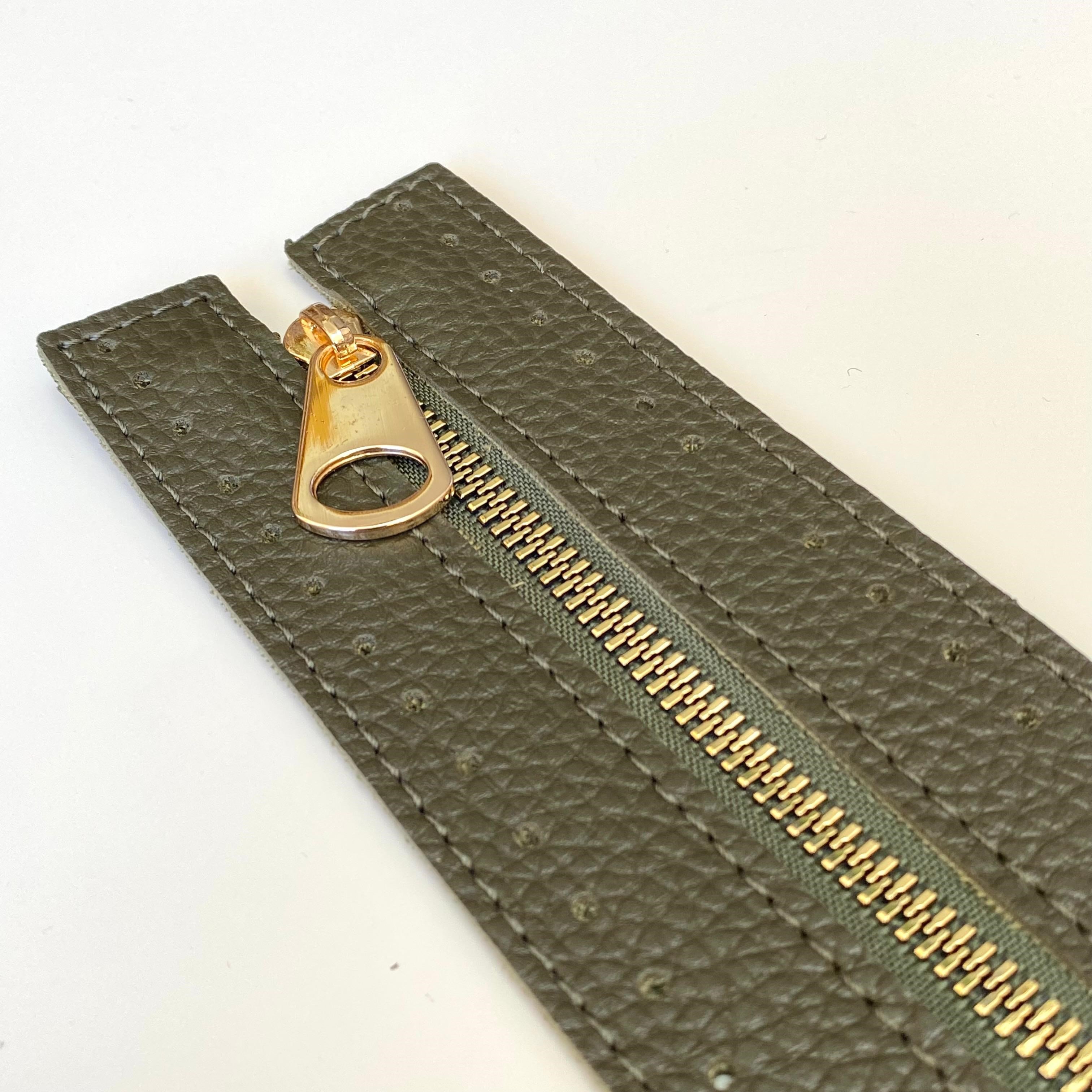 Dikilebilir Çanta Fermuarı Çanta Örgü Malzemesi 6 x 30 Cm Haki - Altın