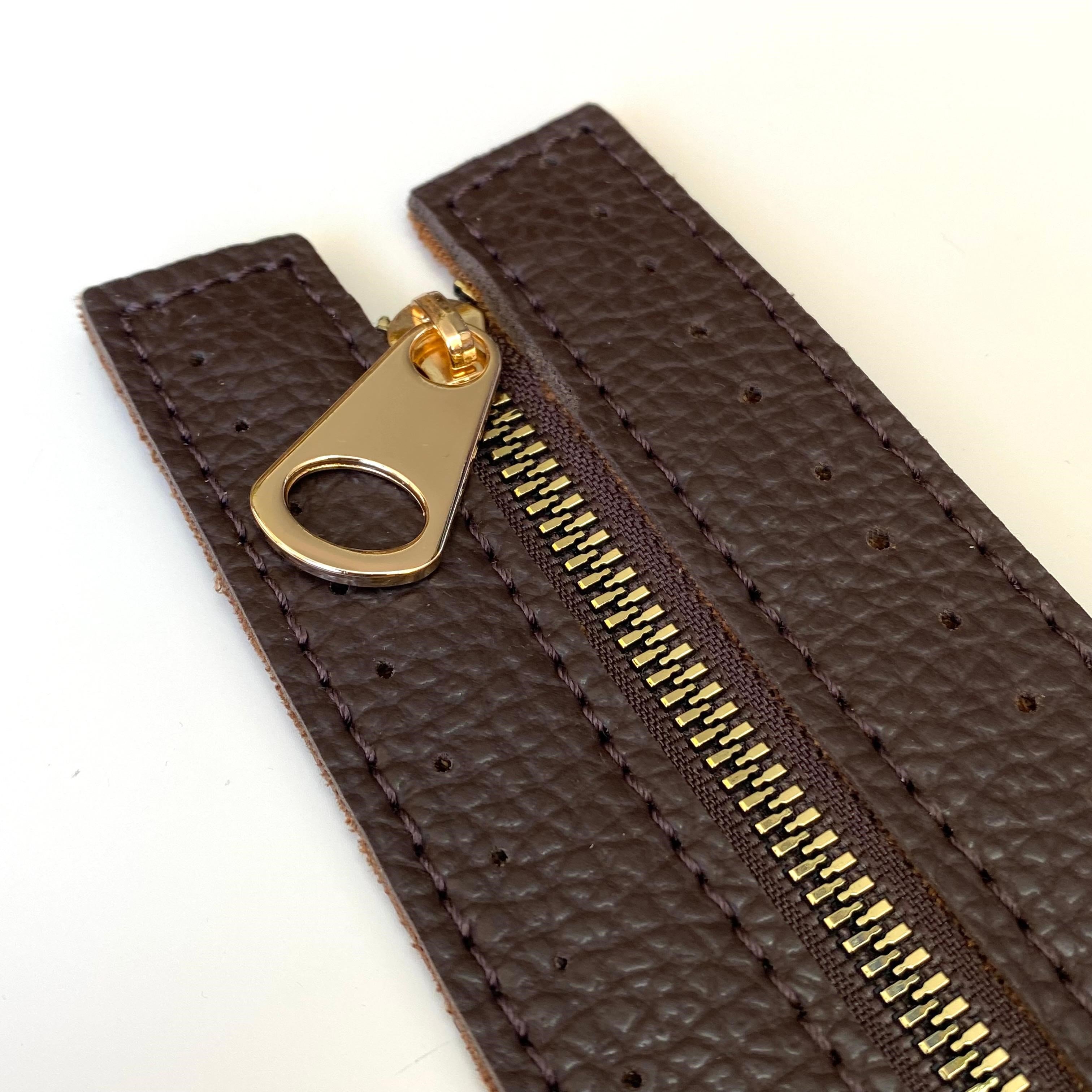 Dikilebilir Çanta Fermuarı Çanta Örgü Malzemesi 6 x 30 Cm Kahve - Altın '' B ''
