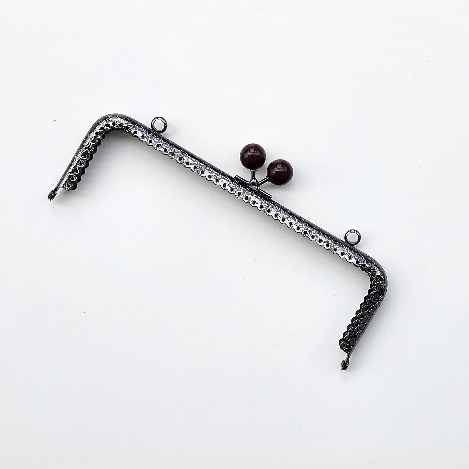 Köşeli Yanık Kahve İnci Boncuklu İşleme Baskılı Askılıklı Çanta ve Cüzdan Bursu - Klipsi Gri 20 Cm