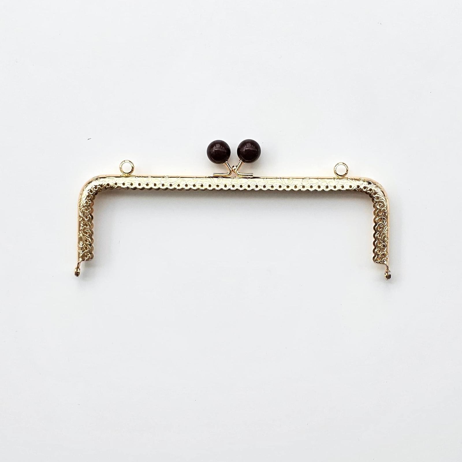 Köşeli Yanık Kahve İnci Boncuklu İşleme Baskılı Askılıklı Çanta ve Cüzdan Bursu - Klipsi Altın 20 Cm