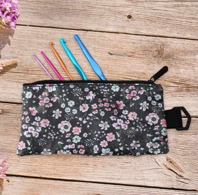 Küçük boy Malzeme ve Örgü Fermuarlı El Çantası Çiçek Desenli Dekoratif Naylon Çanta Le47