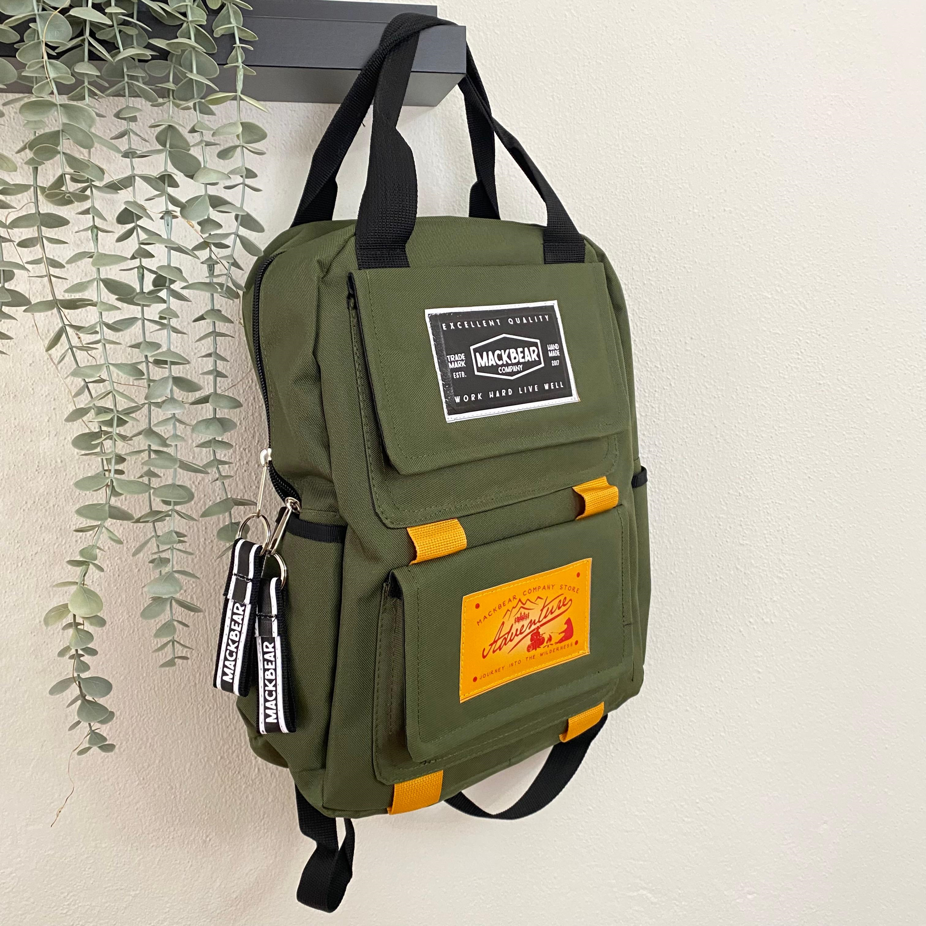 Mackbear Coffee Co. Unisex Sırt Çantası | Logolu Haki Yeşil B Sırt Çantası 