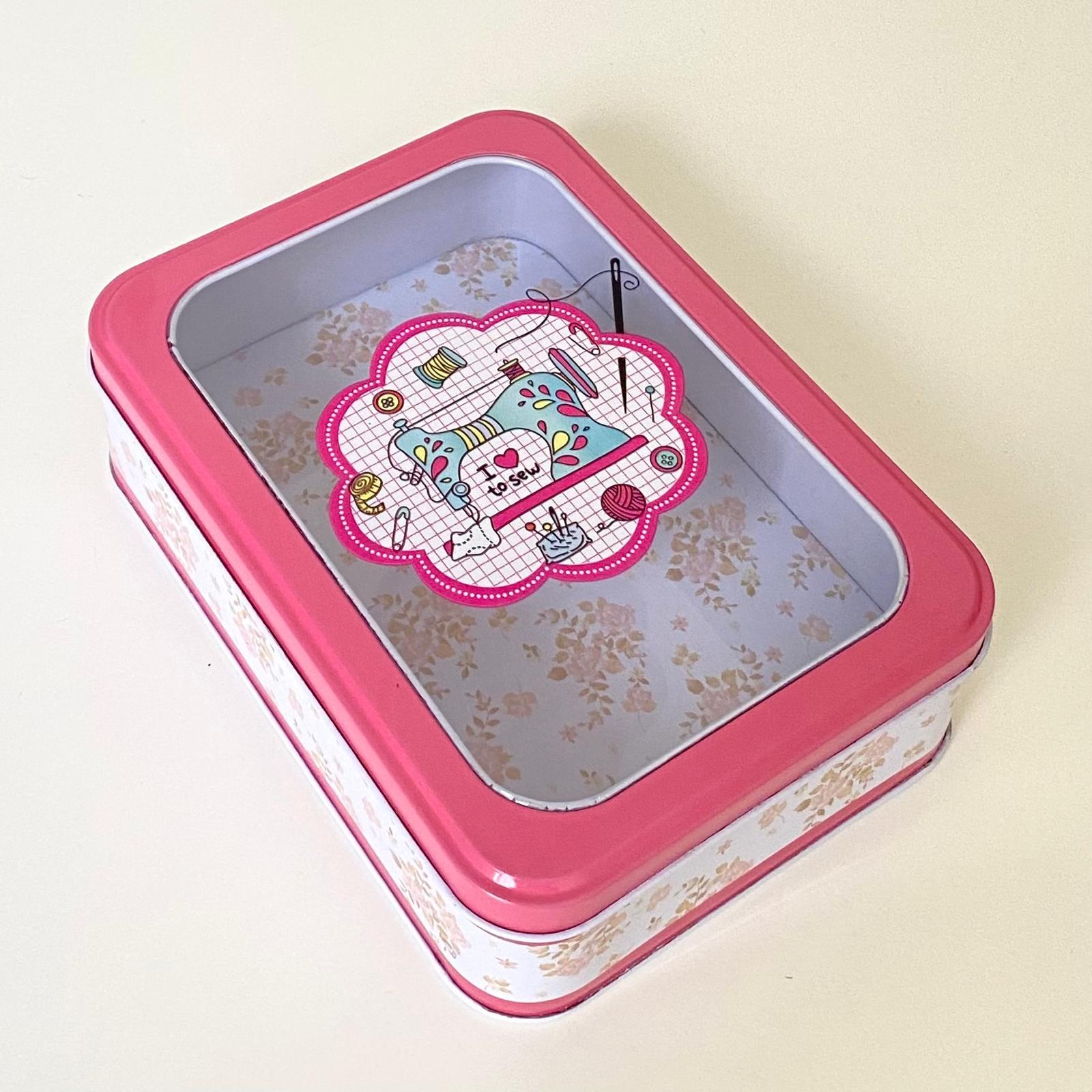 Metal Şeffaf kapaklı Kutu, Hediyelik, Takı, Dikiş ve Hobi Kutusu  *18,5 Cm *13,5 Cm *5,5 Cm 