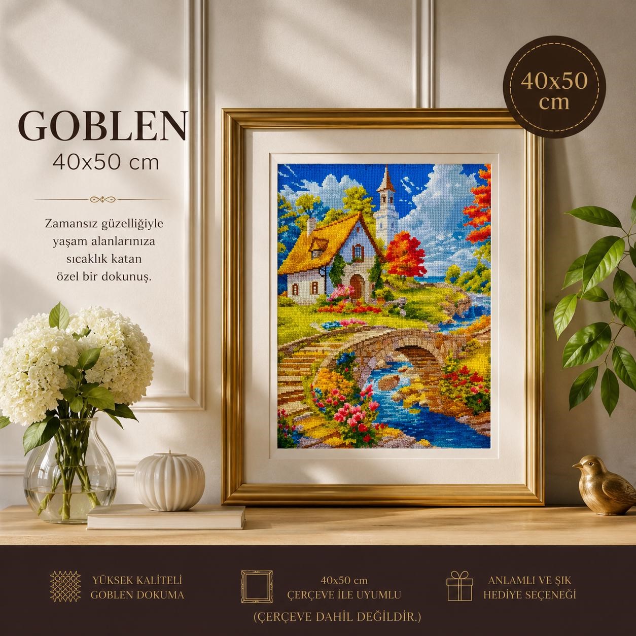 Pamuk Muline Goblen İşleme Panosu Seti Manzaralı 40x50 Cm 15242