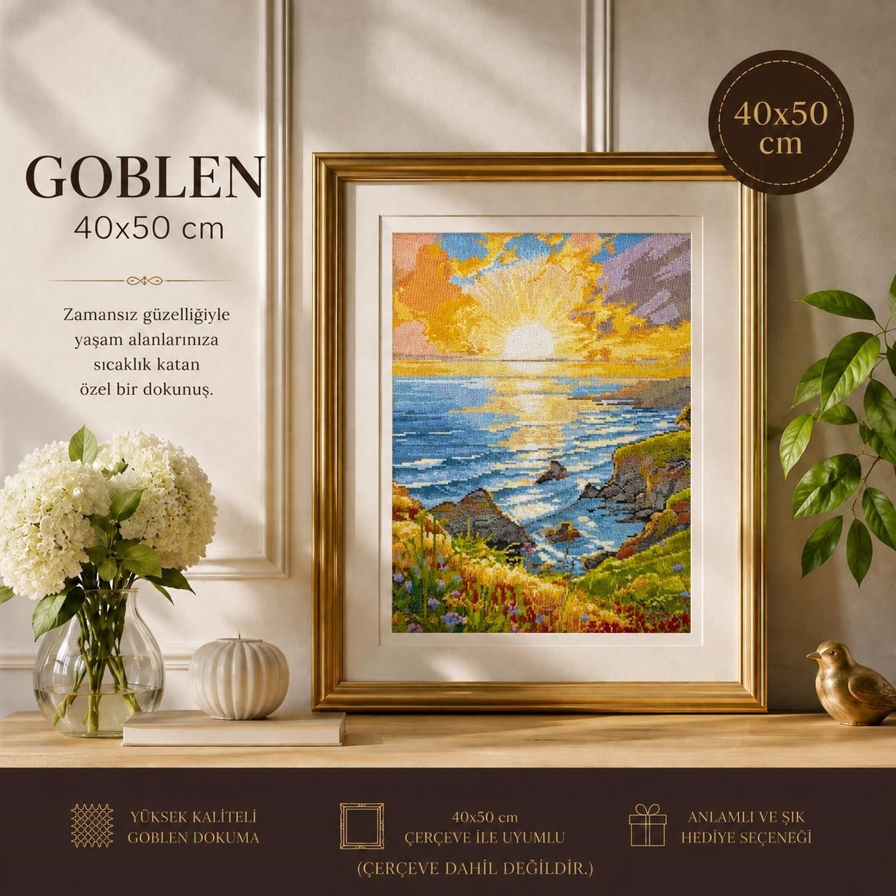 Pamuk Muline Goblen İşleme Panosu Seti Manzaralı 40x50 Cm 15234