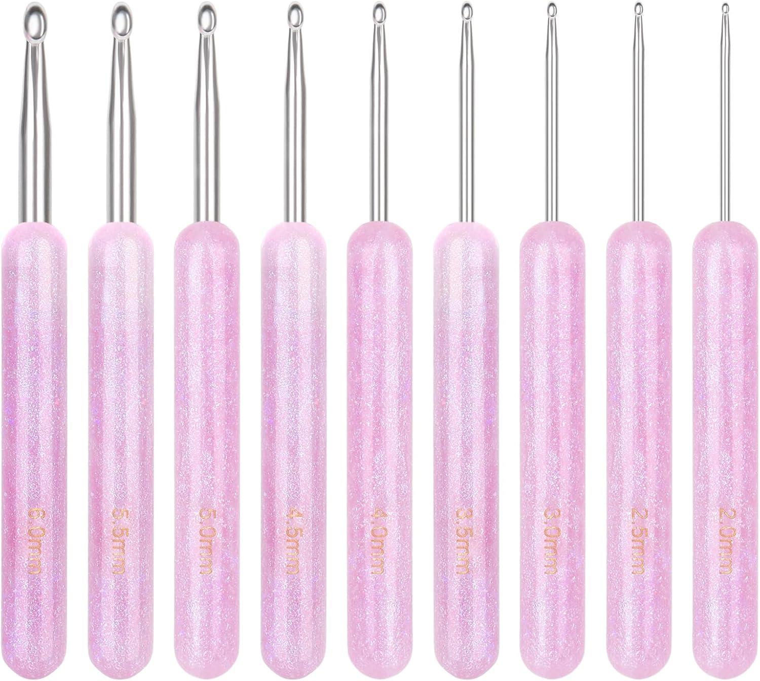 Pembe Şeffaf Saplı Örgü Tığ Seti  | 9 Adet Tığ