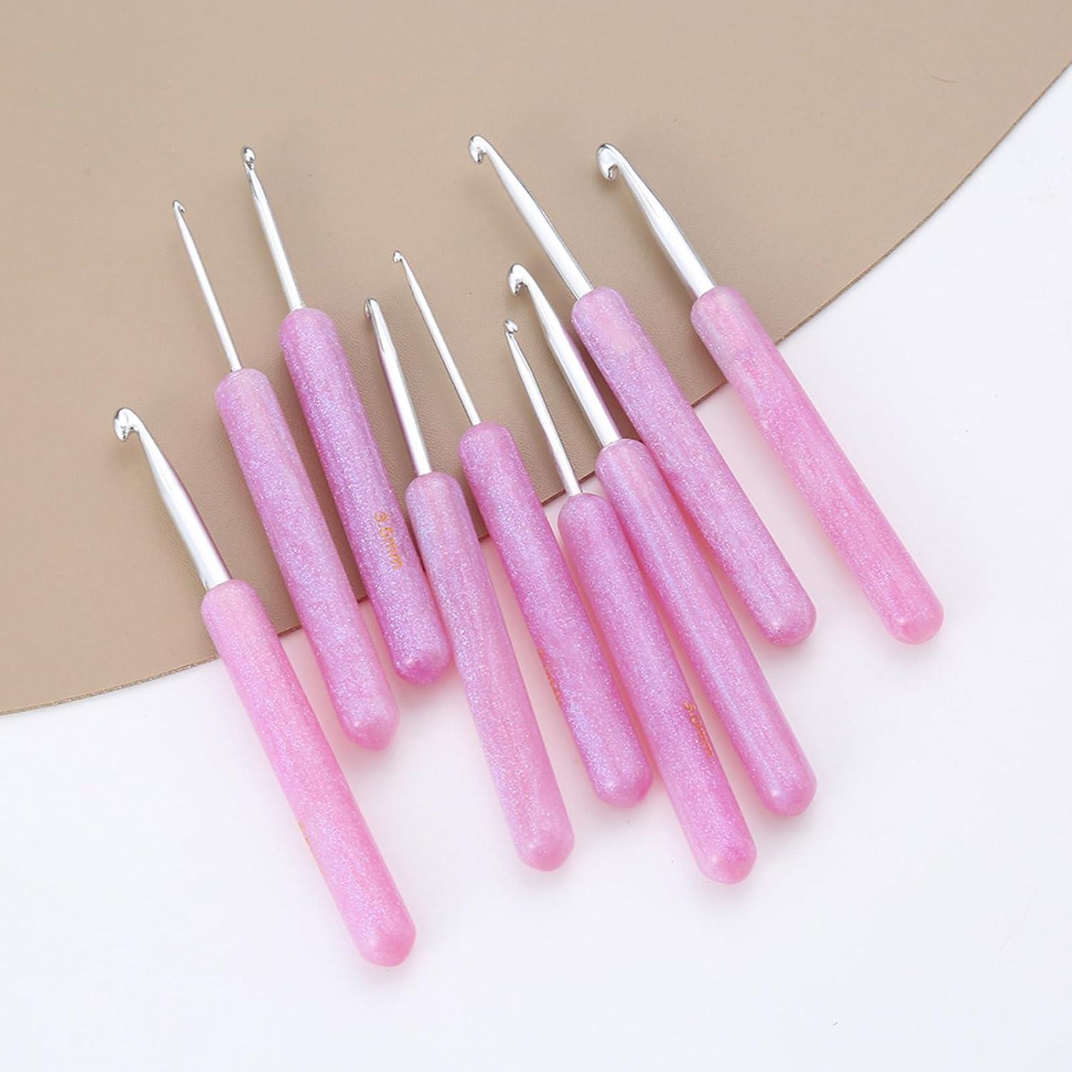 Pembe Şeffaf Saplı Örgü Tığ Seti  | 9 Adet Tığ