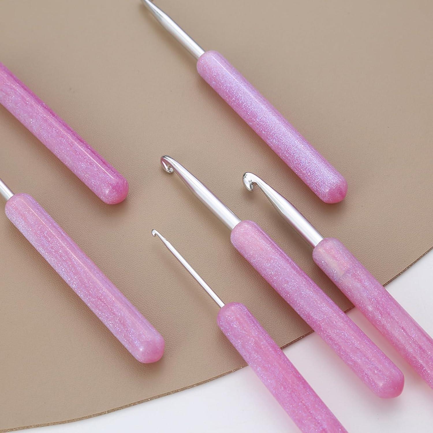Pembe Şeffaf Saplı Örgü Tığ Seti  | 9 Adet Tığ
