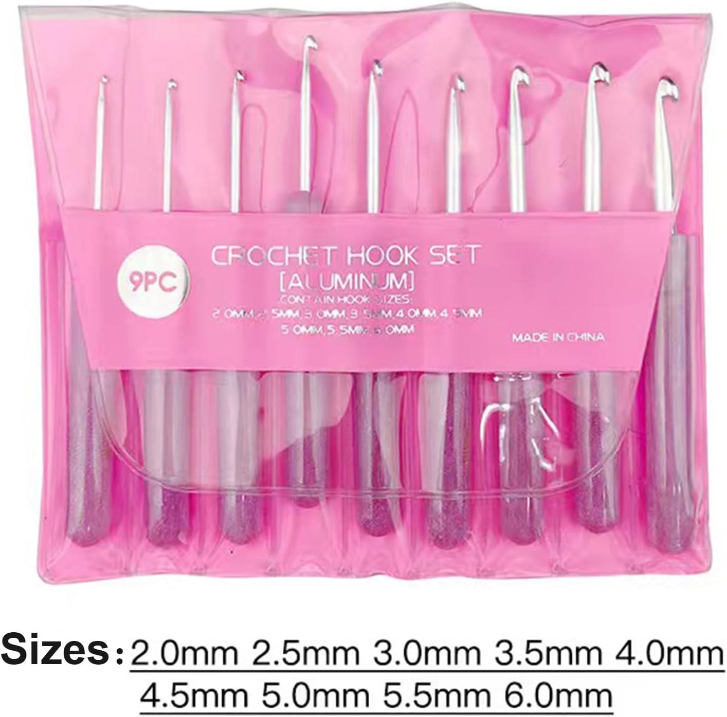 Pembe Şeffaf Saplı Örgü Tığ Seti  | 9 Adet Tığ