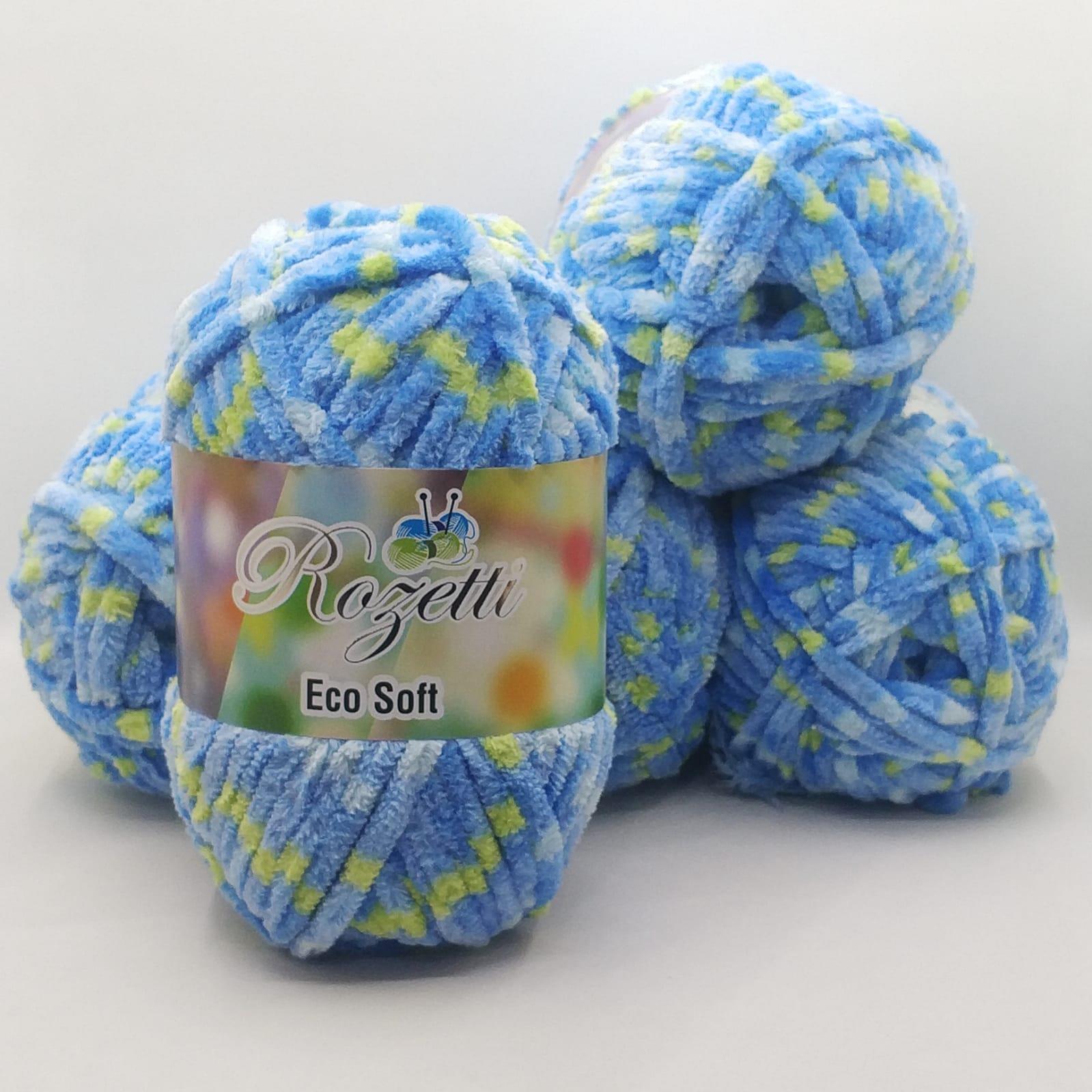 Rozetti Eco Soft İhraç Fazlası Ucuz Kadife İplik Mavi Sarı Ebruli 750 Gr