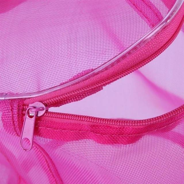 Şeffaf Yumak Çantası  13 x 14 Cm Mini Boy LE13 Fuşya Organizer Çanta