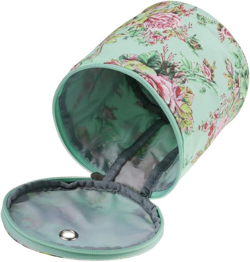 Yumak Çantası 14.5 x 14 Cm Mini Boy LE13 Yeşil Zemin Gül Desenli Organizer Çanta