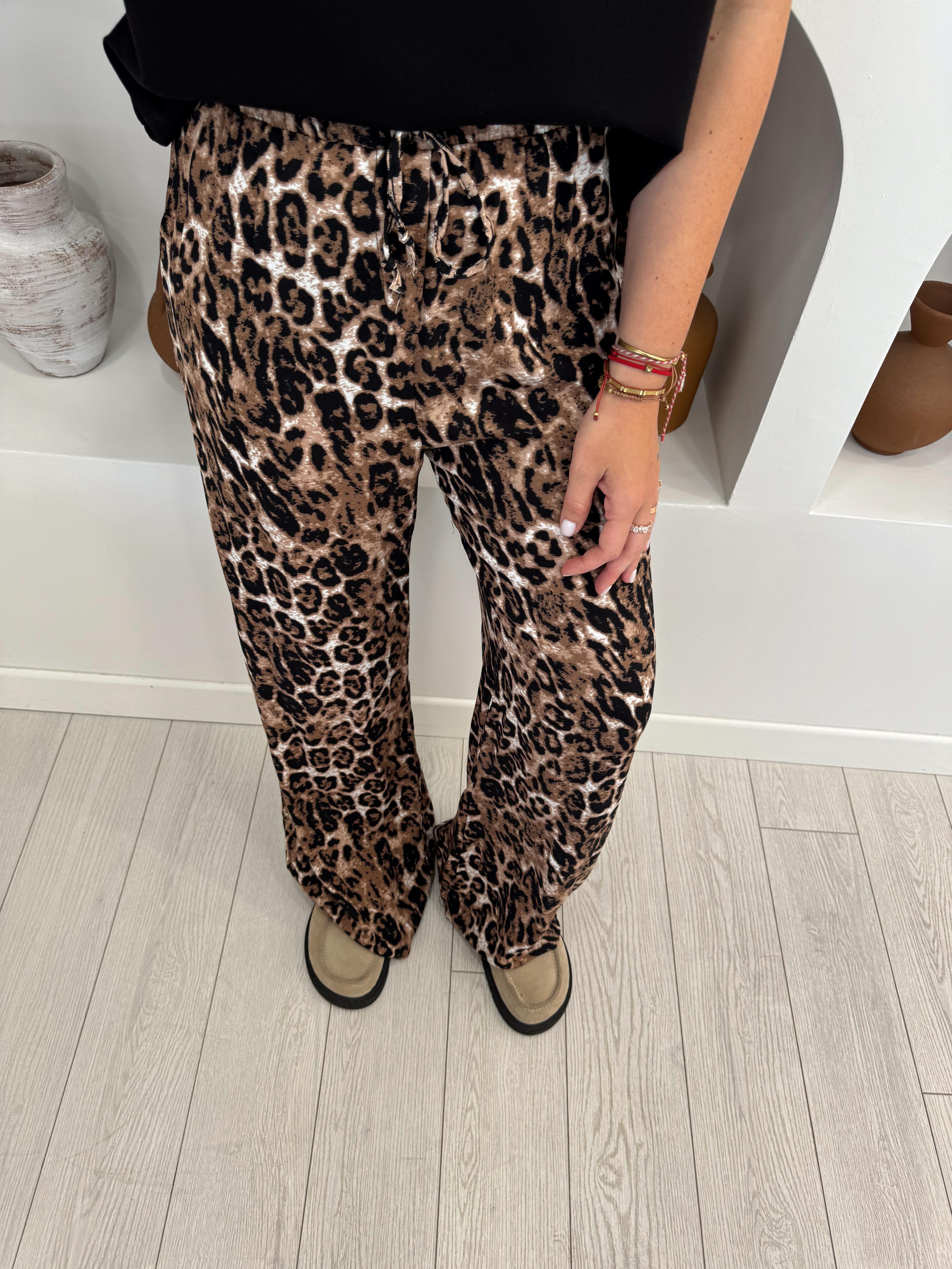 Beli Lastikli Leopar Tiril Pantolon