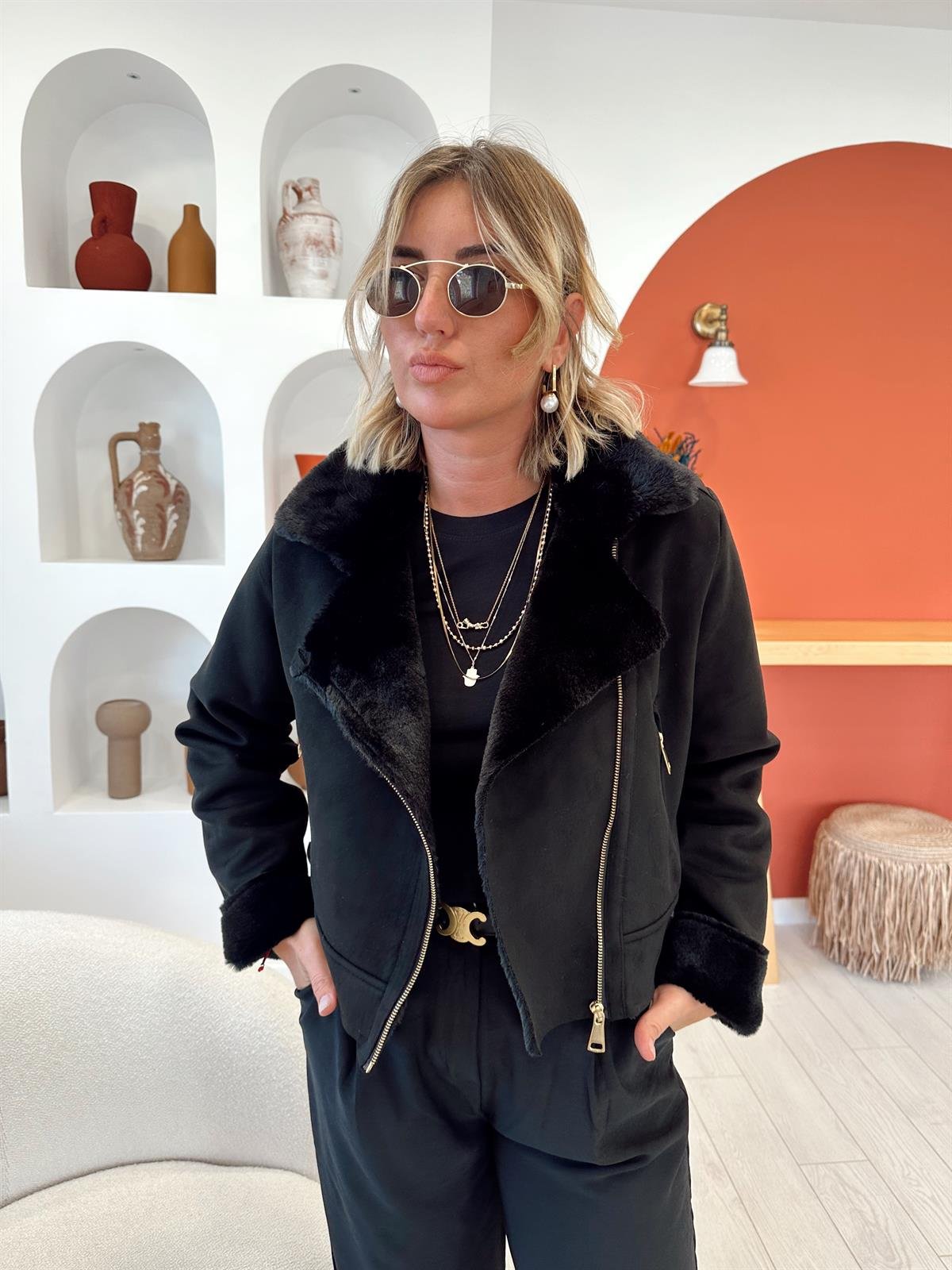 Birinci Sınıf Kürk Astarlı , Siyah Nubuk Mont