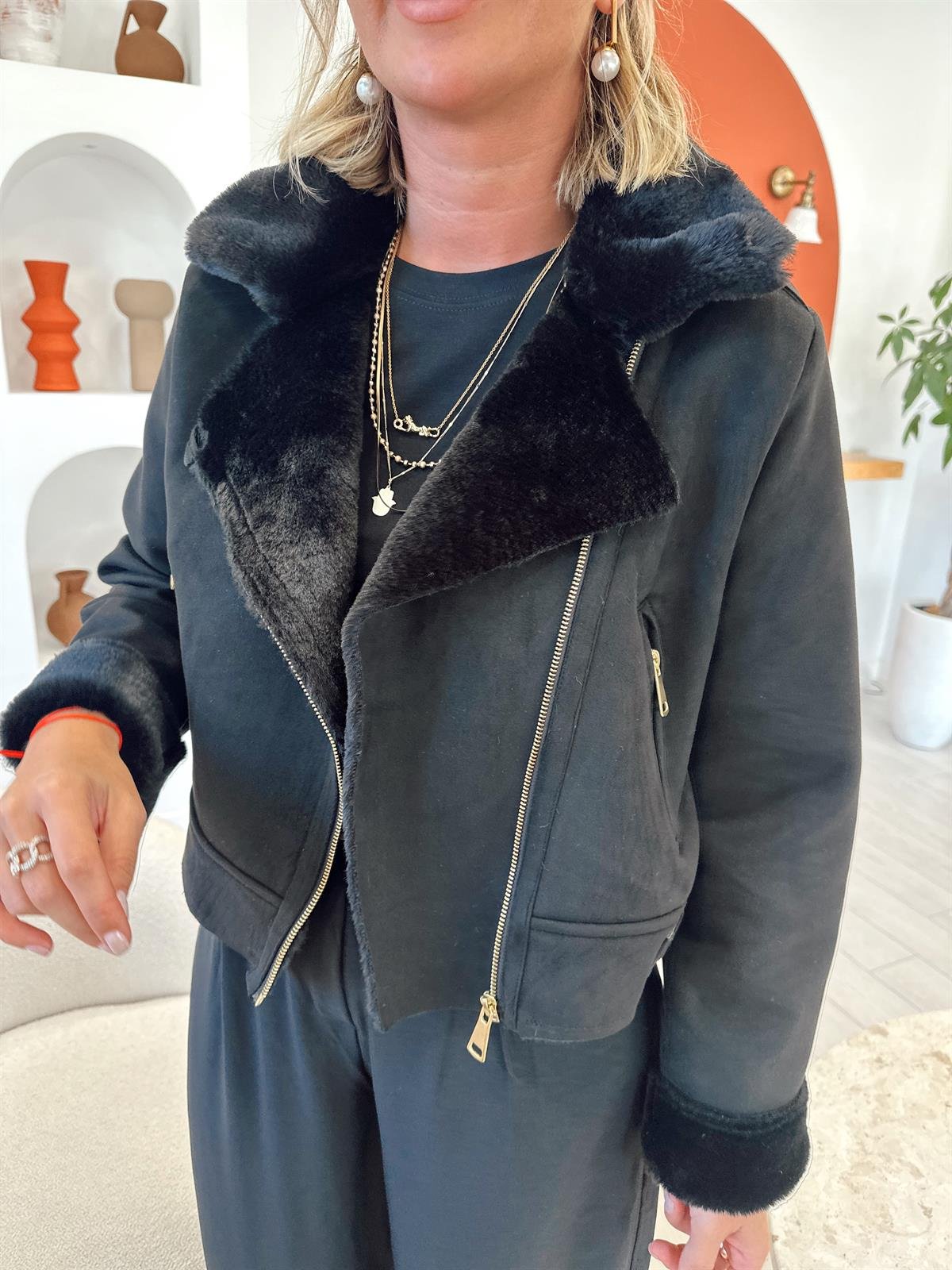 Birinci Sınıf Kürk Astarlı , Siyah Nubuk Mont