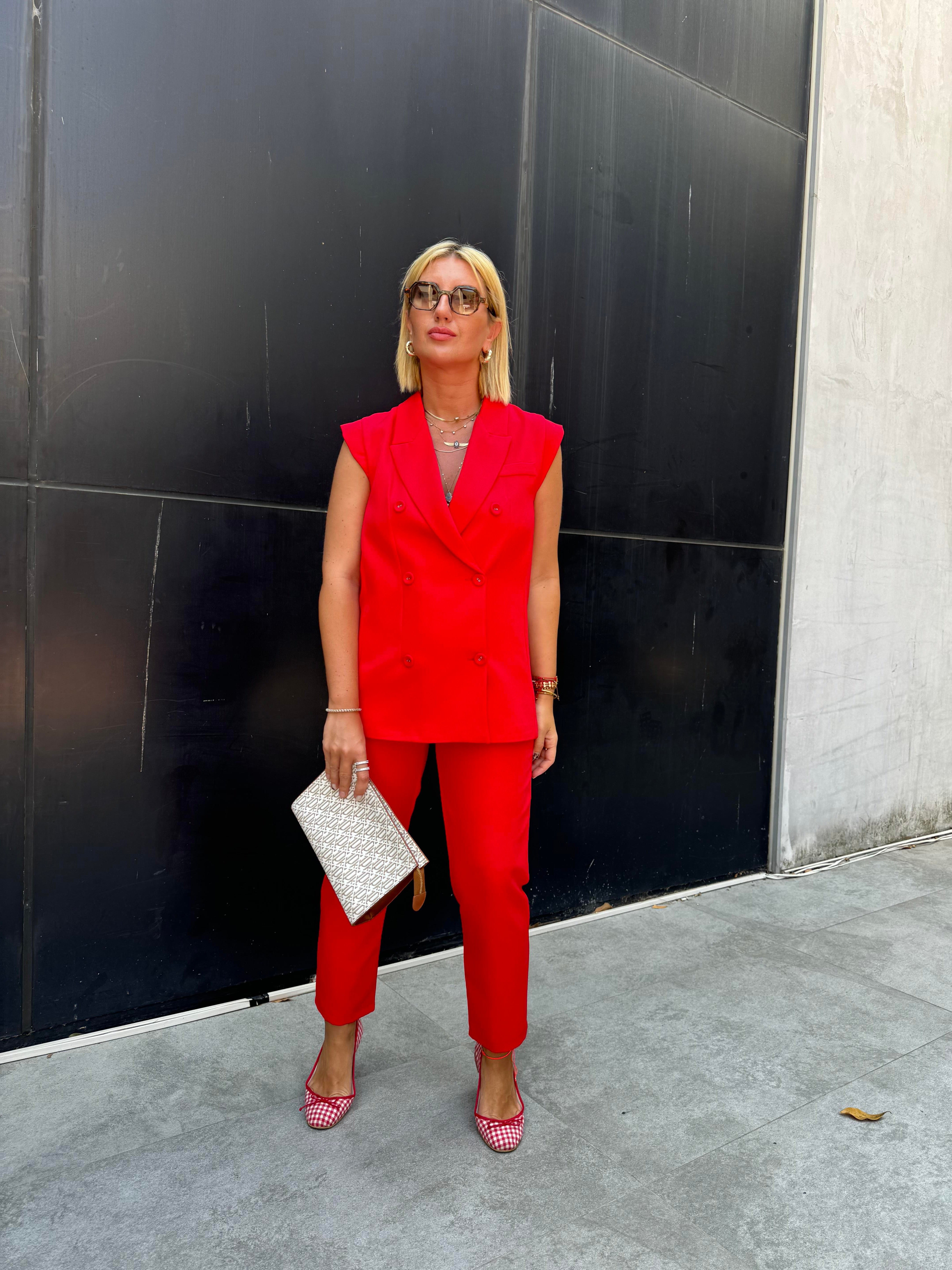 Kırmızı , Likralı Krep Kumaş , Blazer Takım