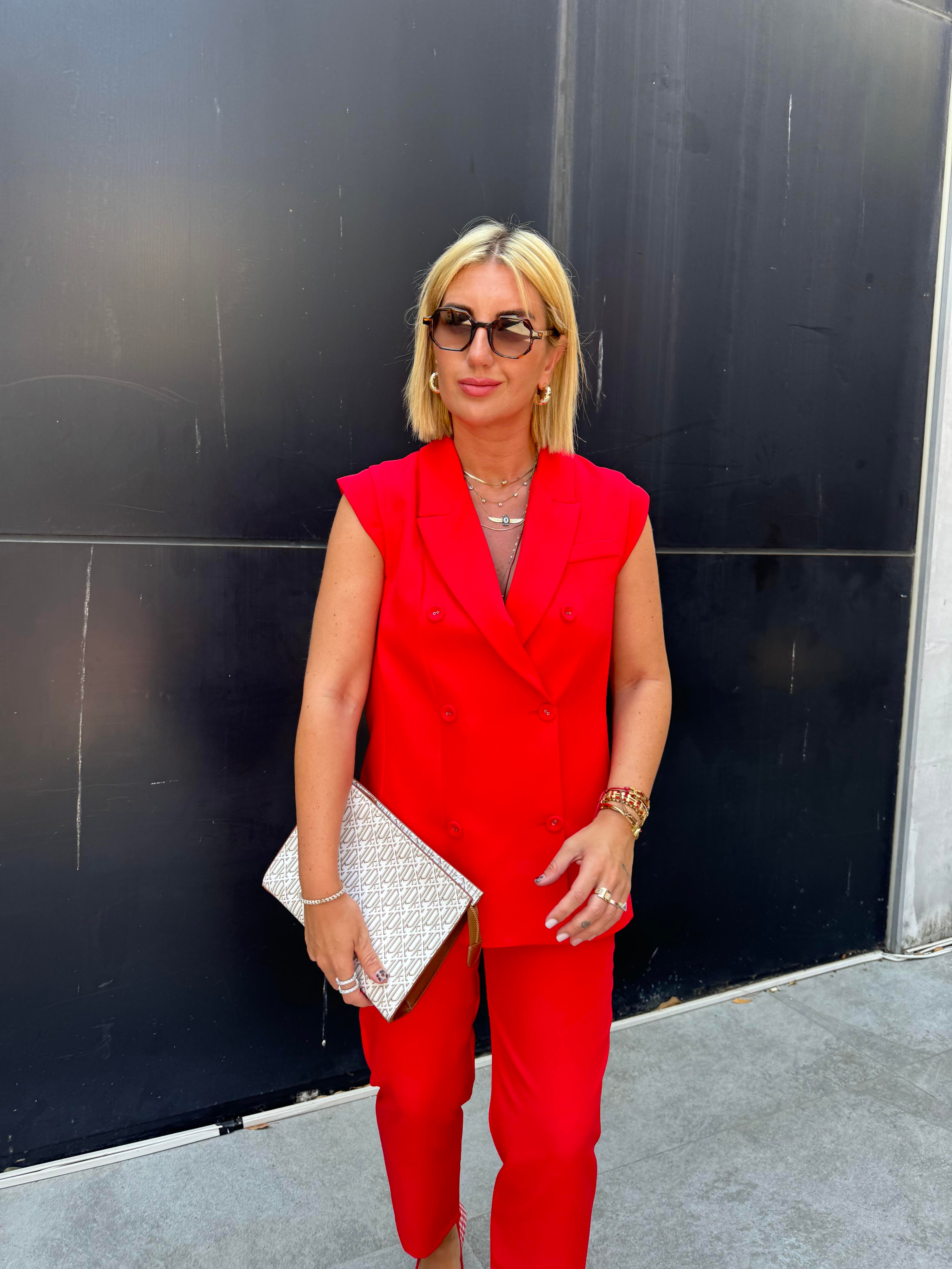 Kırmızı , Likralı Krep Kumaş , Blazer Takım