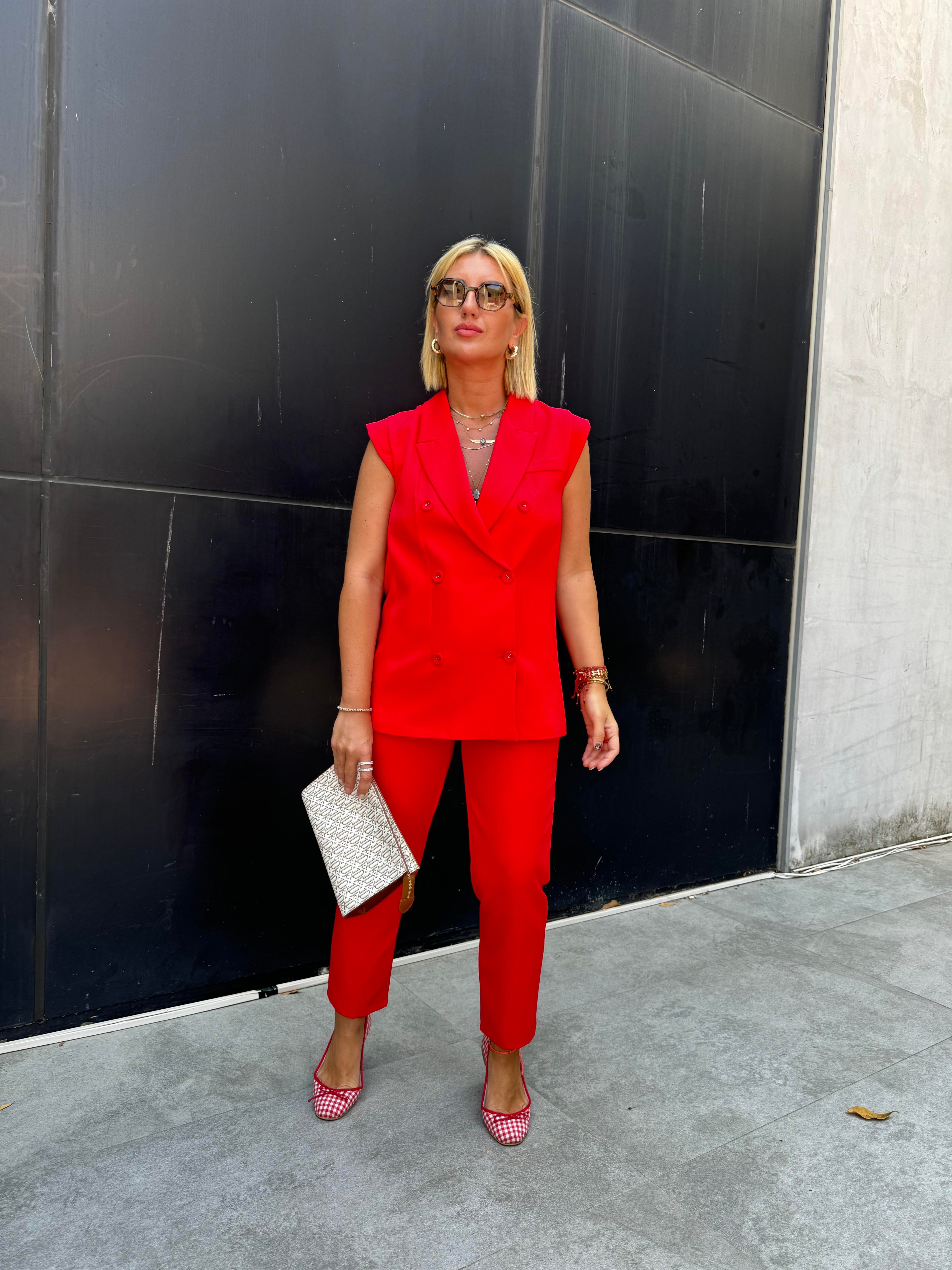 Kırmızı , Likralı Krep Kumaş , Blazer Takım