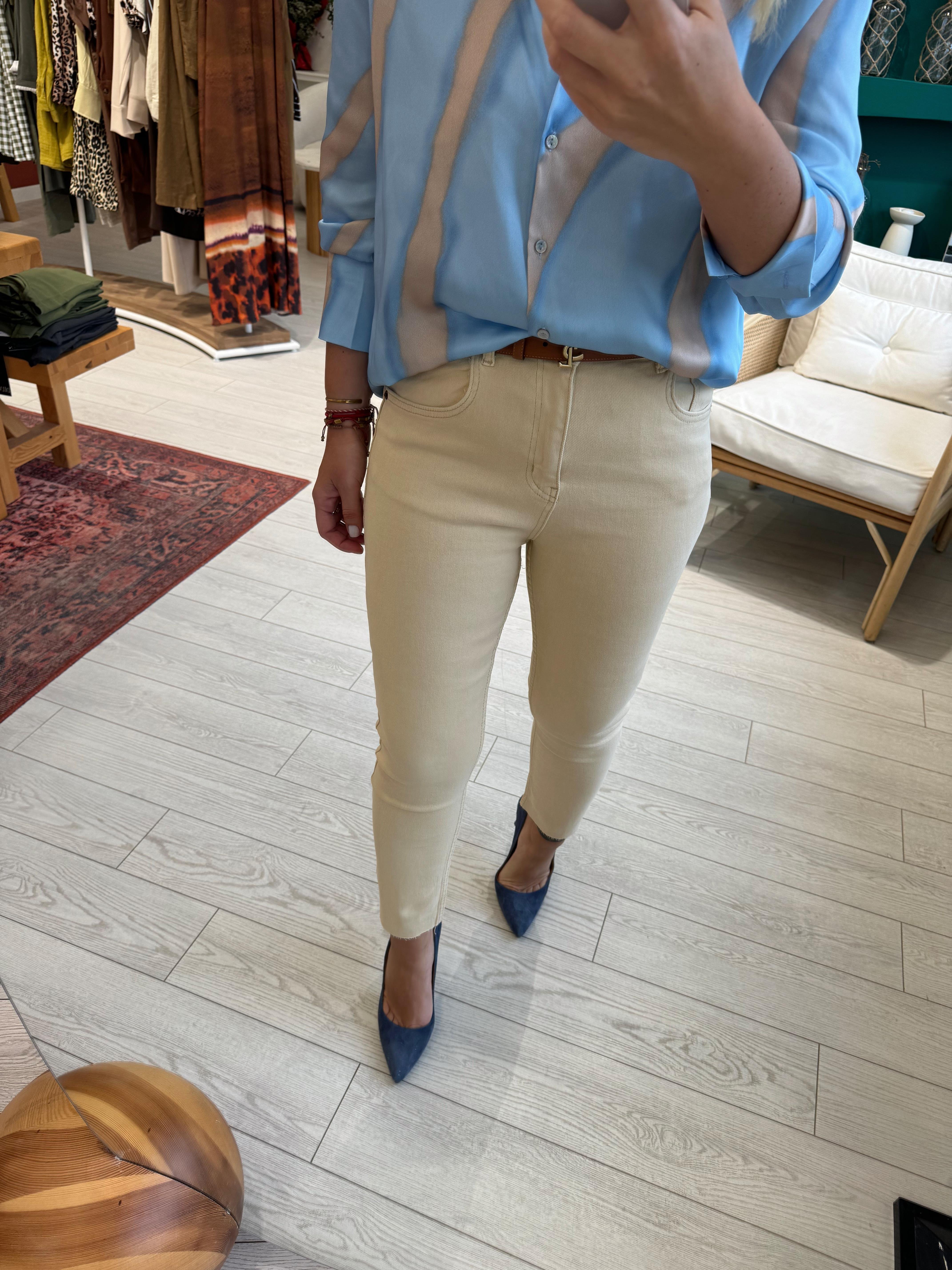 Komple Likralı,  Kesip Paça Koyu Bej Jean Pantalon