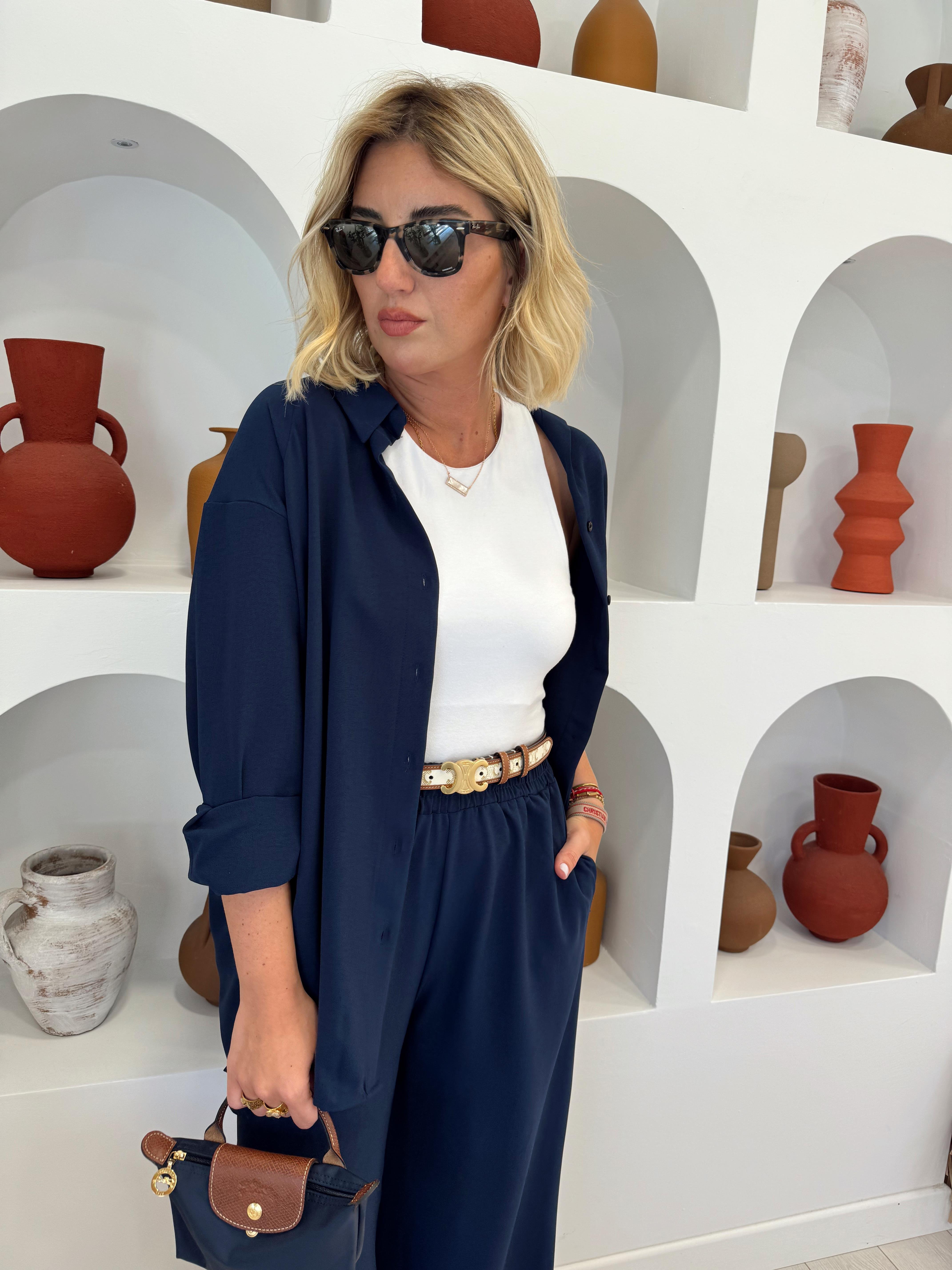 Lacivert Tiril Kumaş Gömlek Pantolon Takım