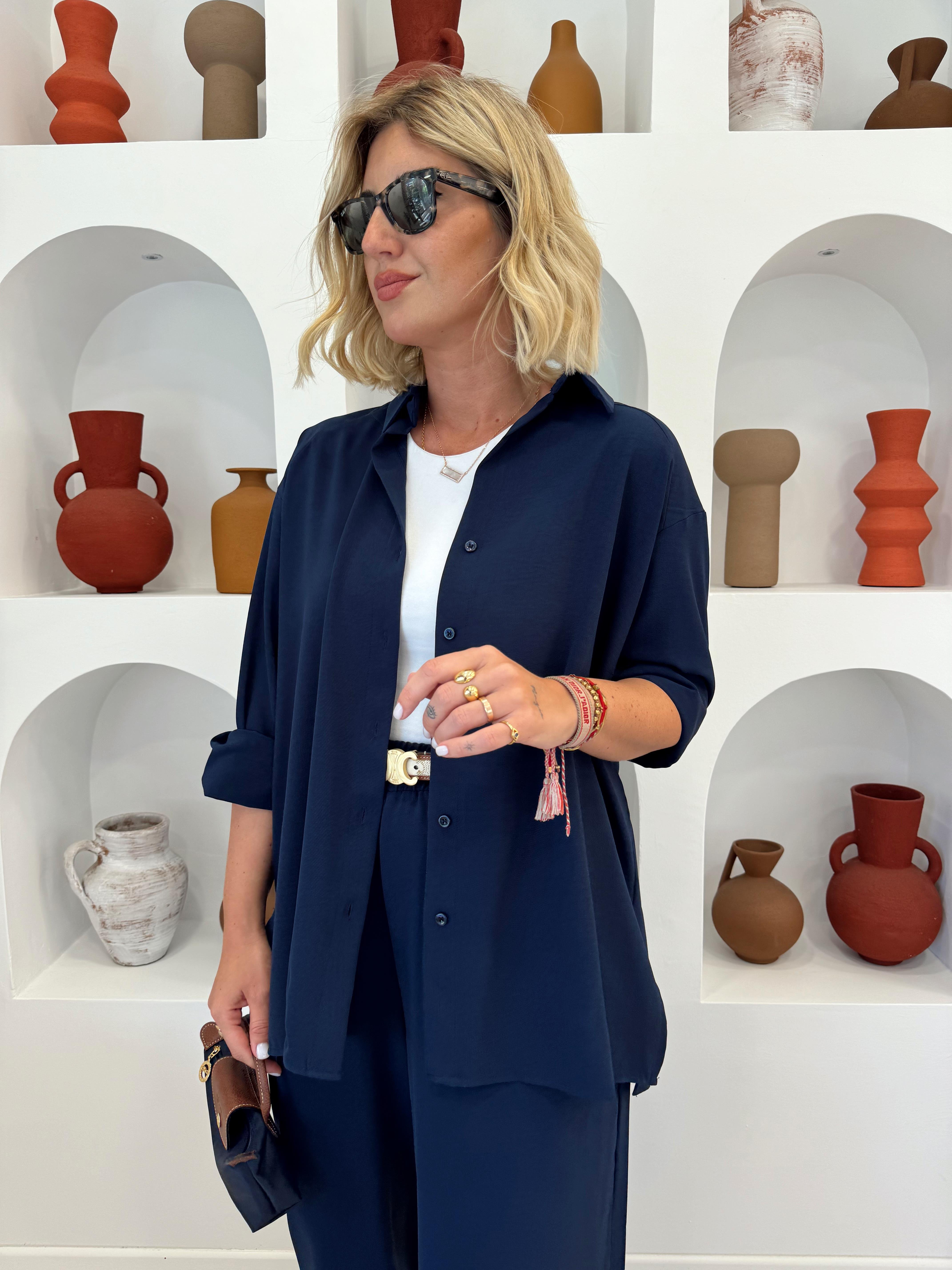Lacivert Tiril Kumaş Gömlek Pantolon Takım