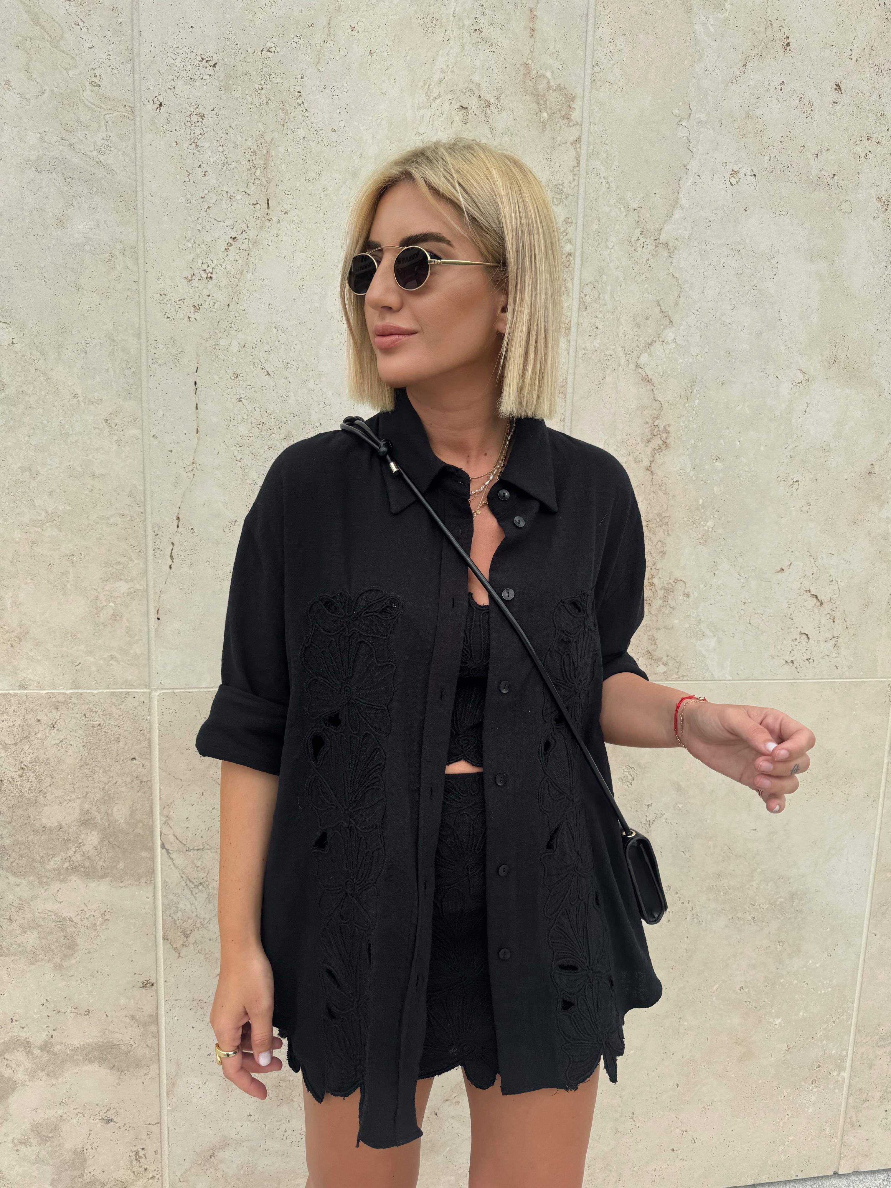 Orijinal Model Komple Nakışlı Üçlü Siyah Takım