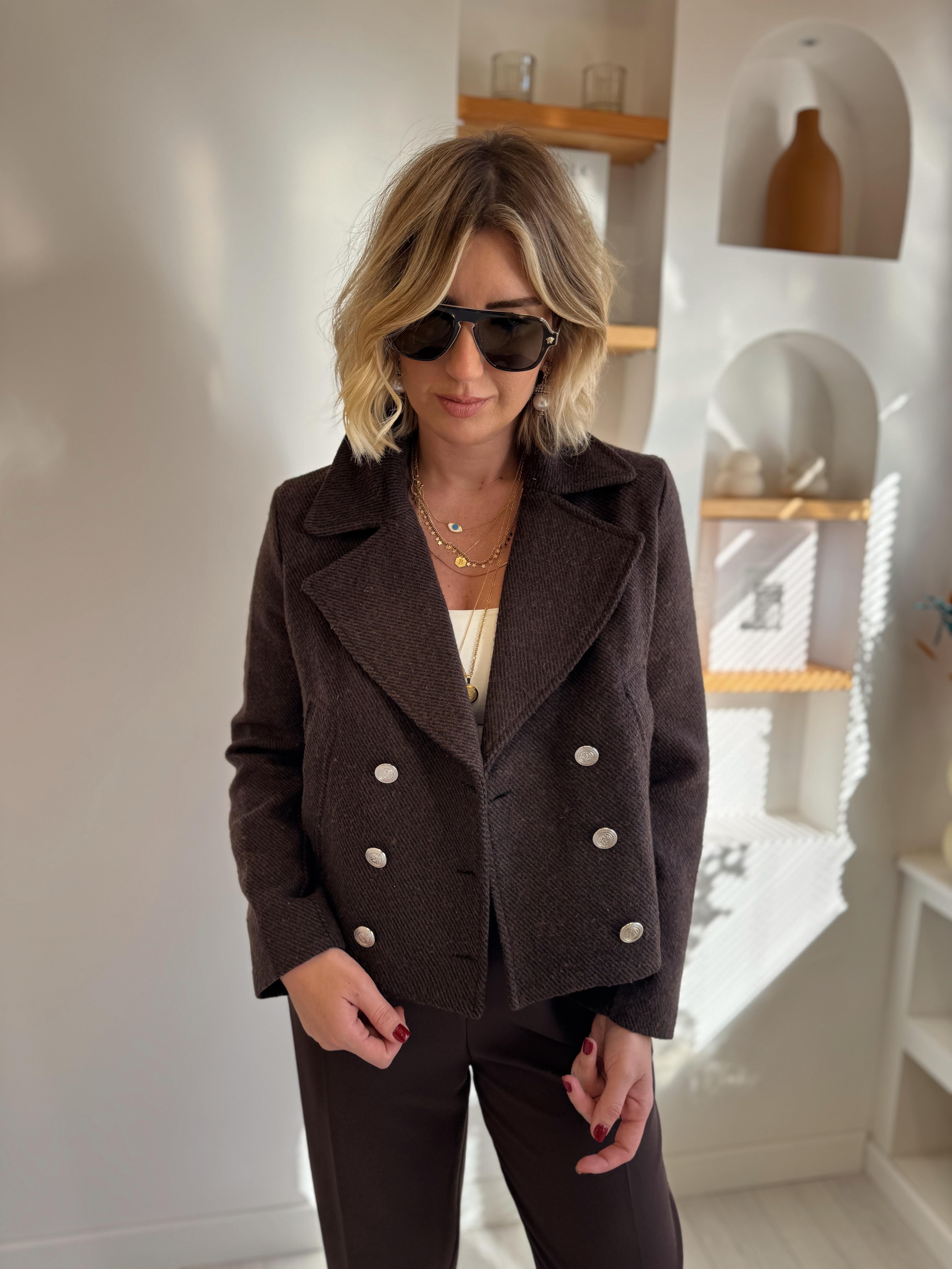 Orjinal Marka Dokulu Acı Kahve Kruvaze Mont