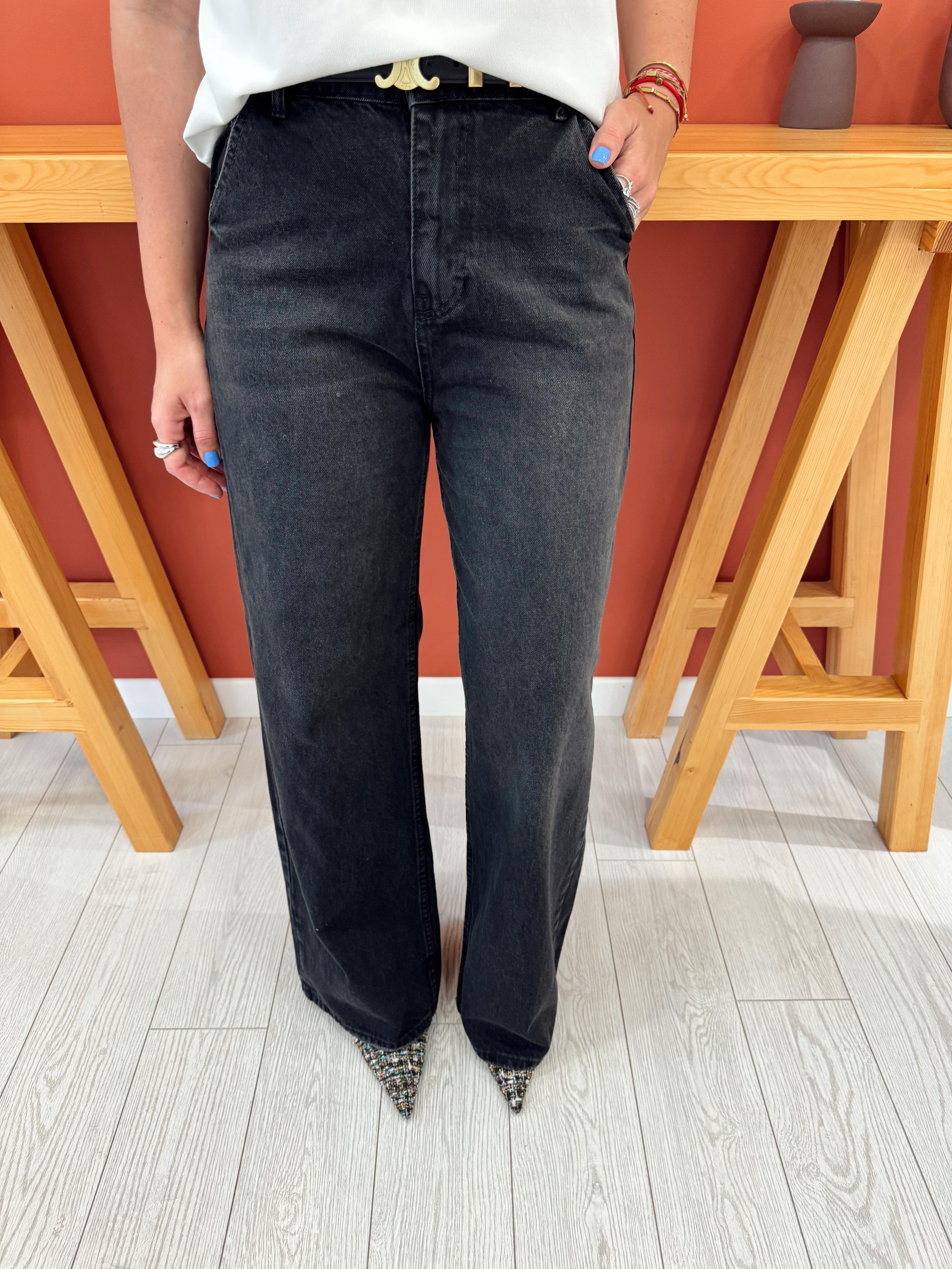 Orjinal Marka Füme Baggy Jean Pantolon