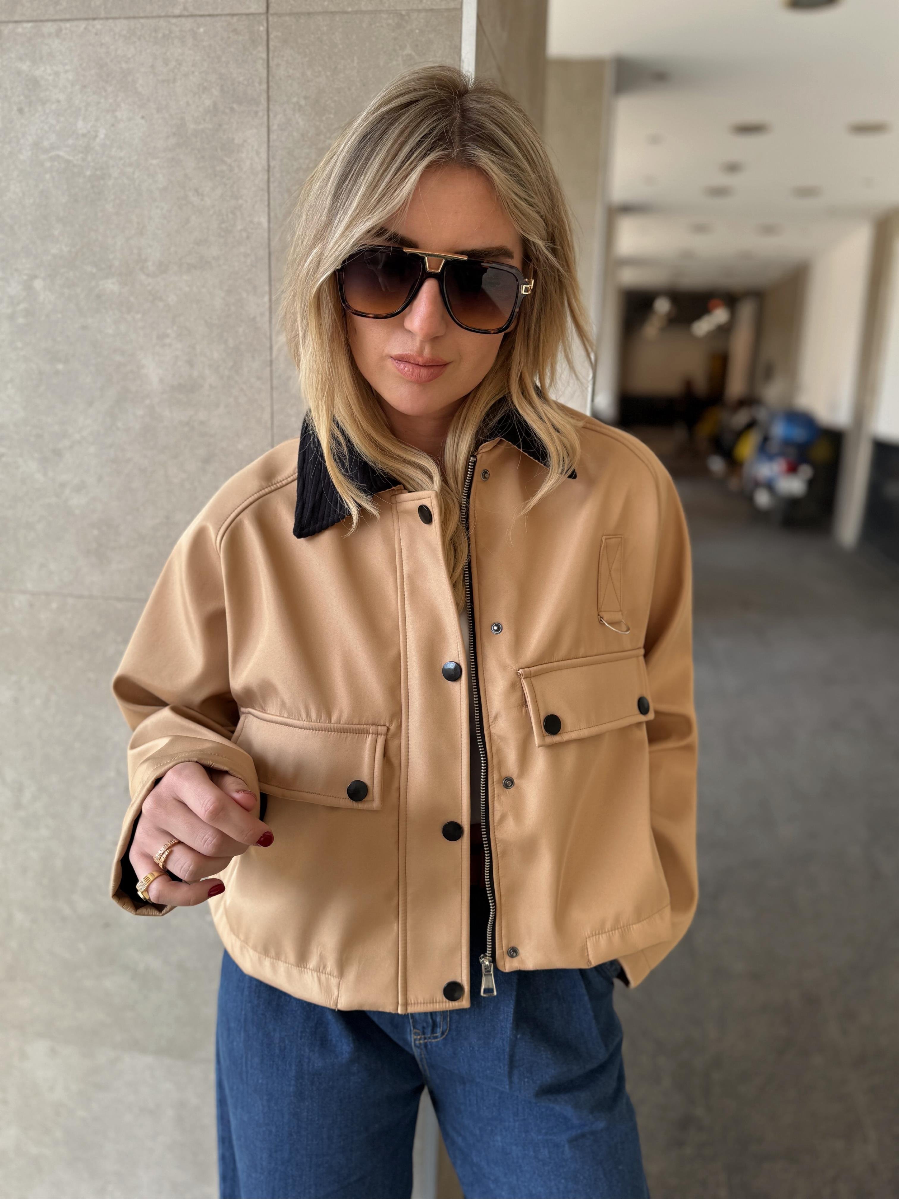 Orjinal Marka Kadife Yaka Taba Mont