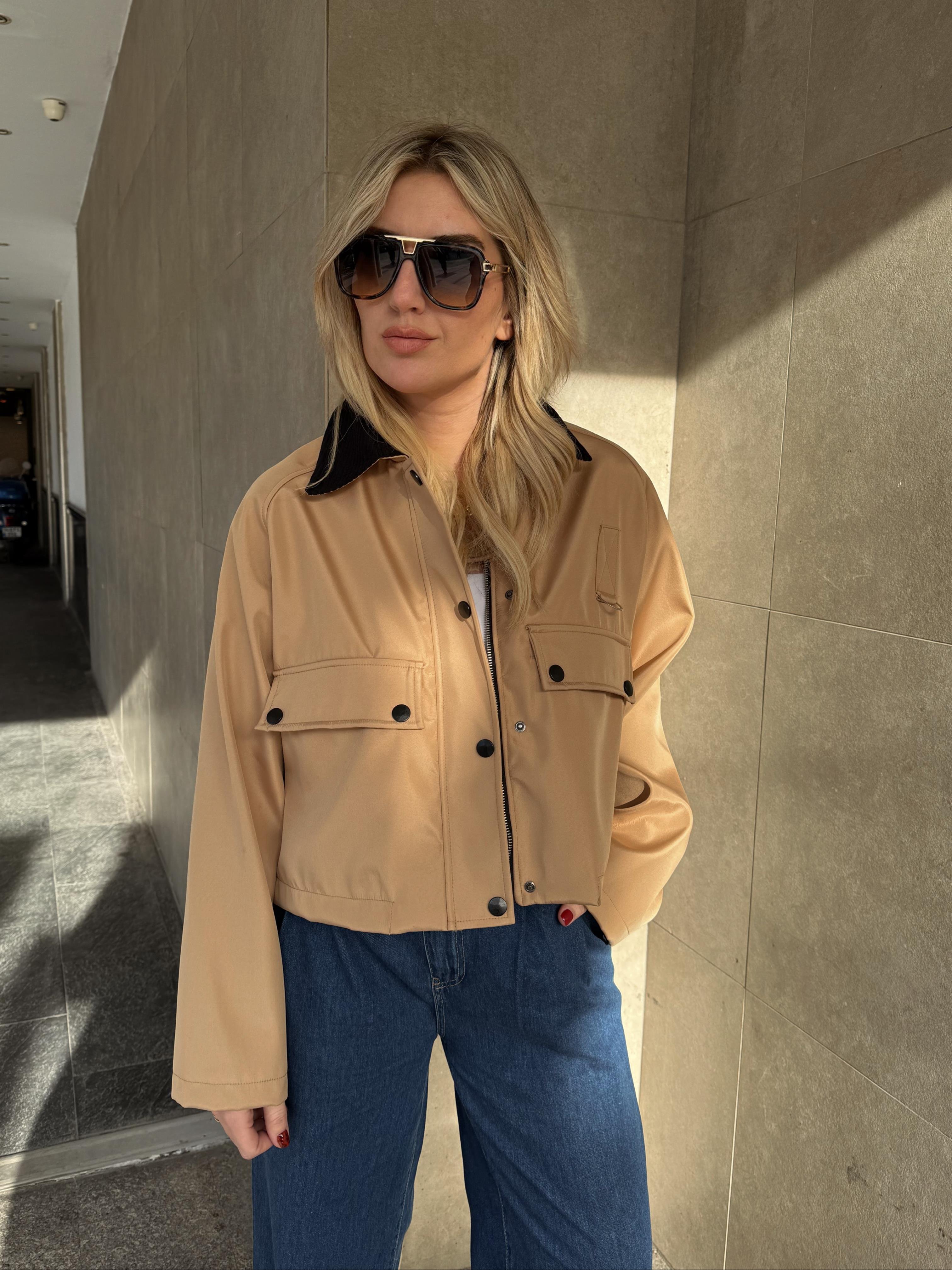 Orjinal Marka Kadife Yaka Taba Mont