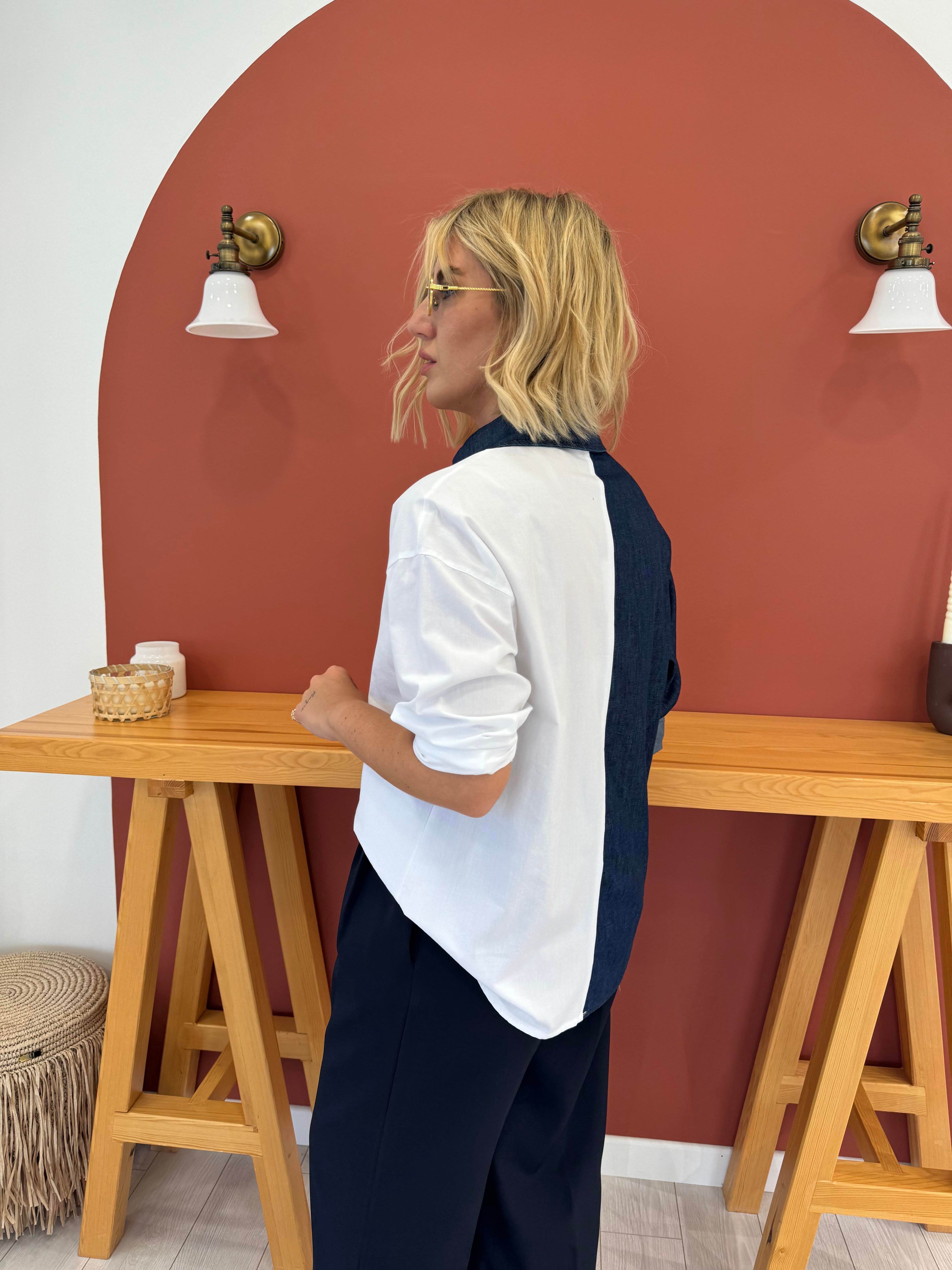 Orjinal Model , Kalp Dekolteli , Denim Poplin Gömlek