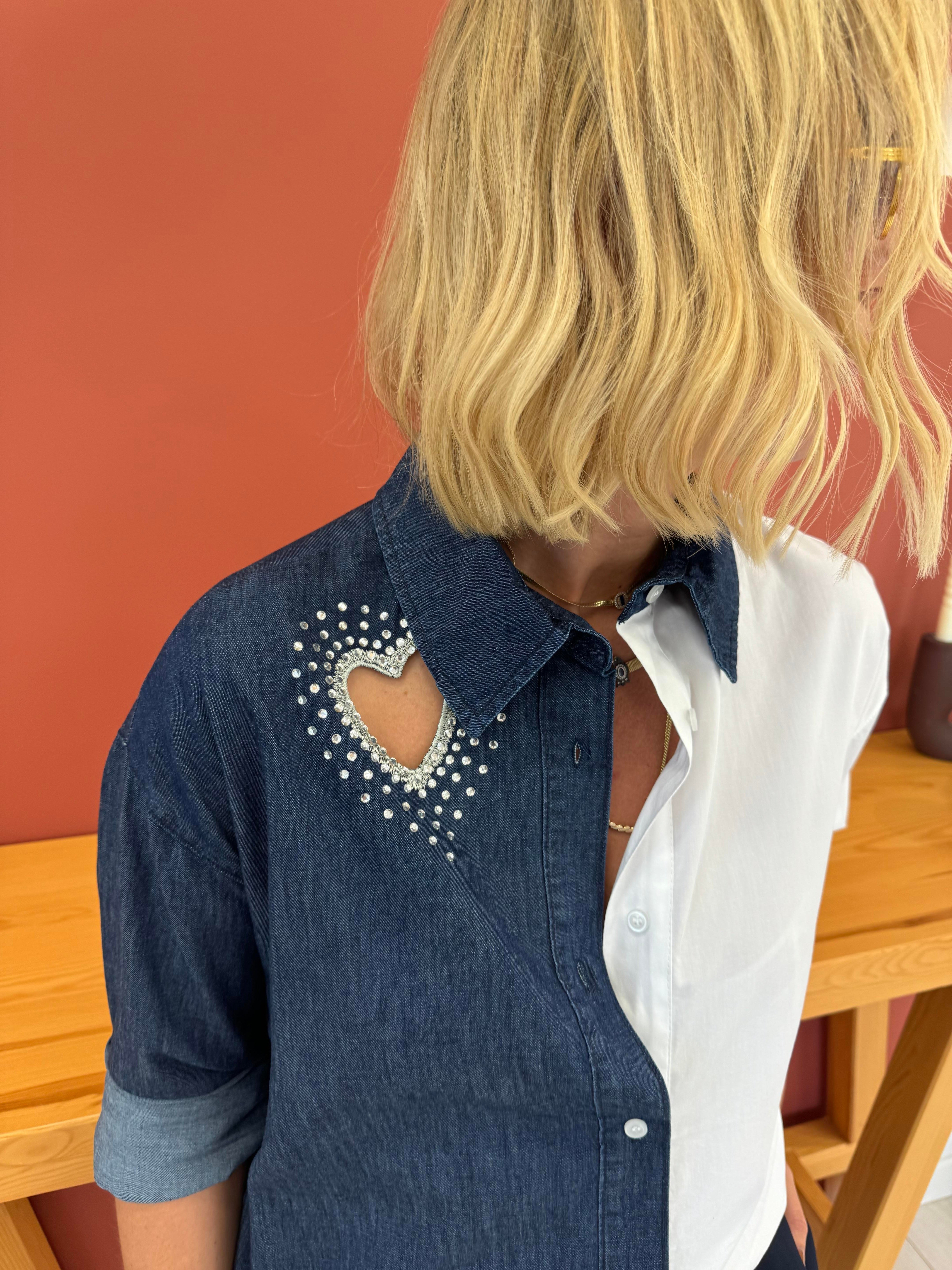 Orjinal Model , Kalp Dekolteli , Denim Poplin Gömlek
