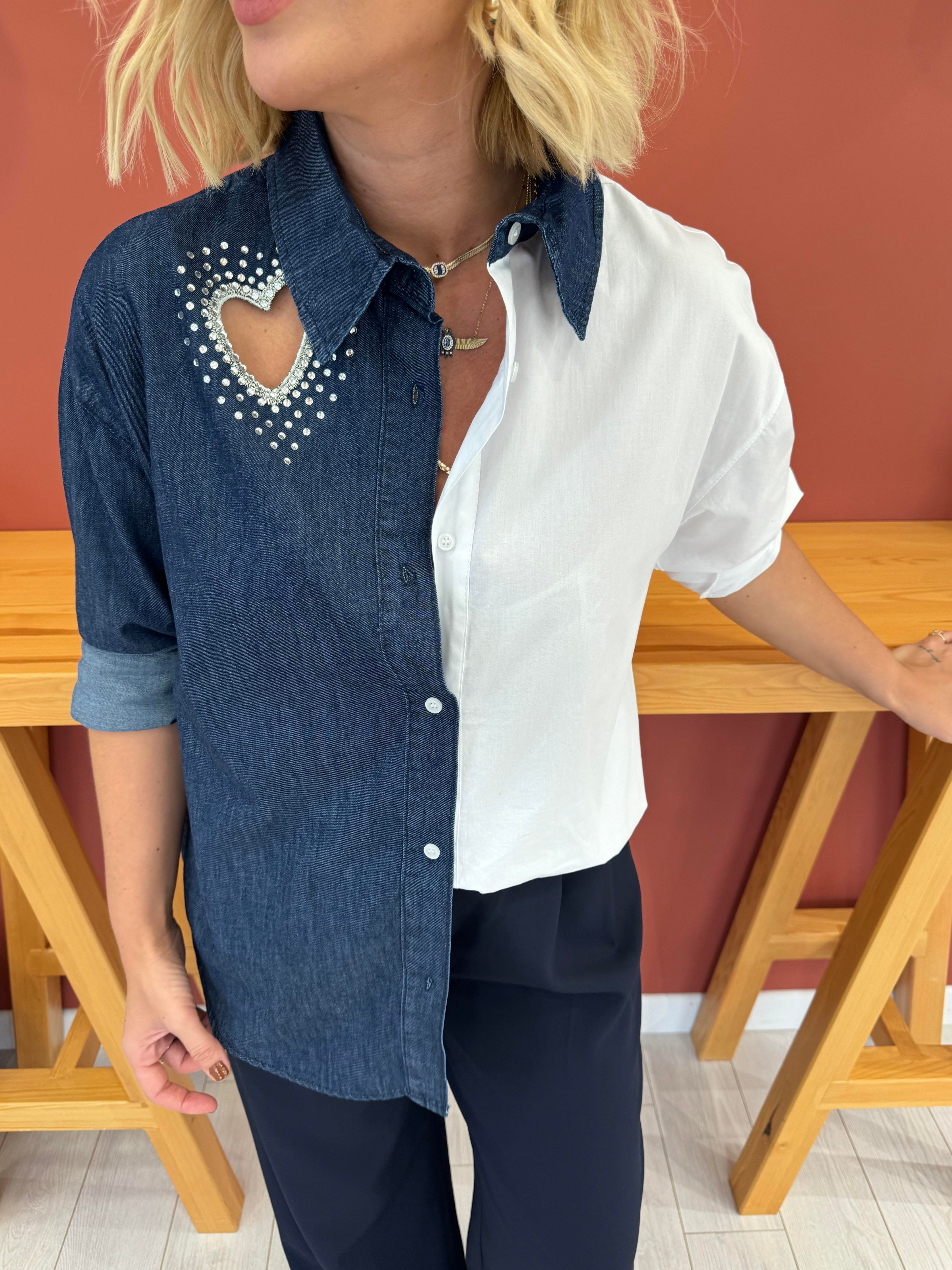 Orjinal Model , Kalp Dekolteli , Denim Poplin Gömlek