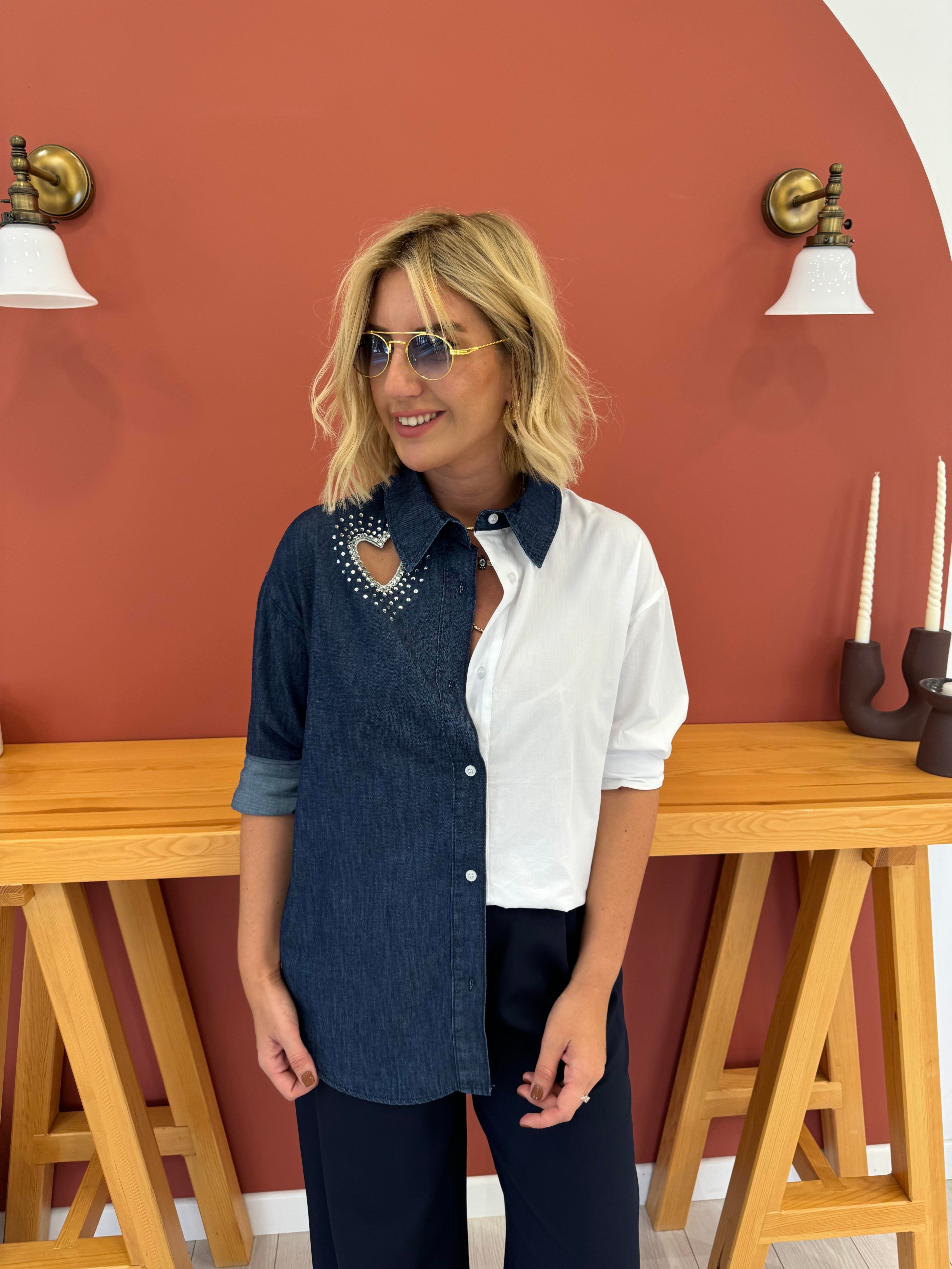 Orjinal Model , Kalp Dekolteli , Denim Poplin Gömlek