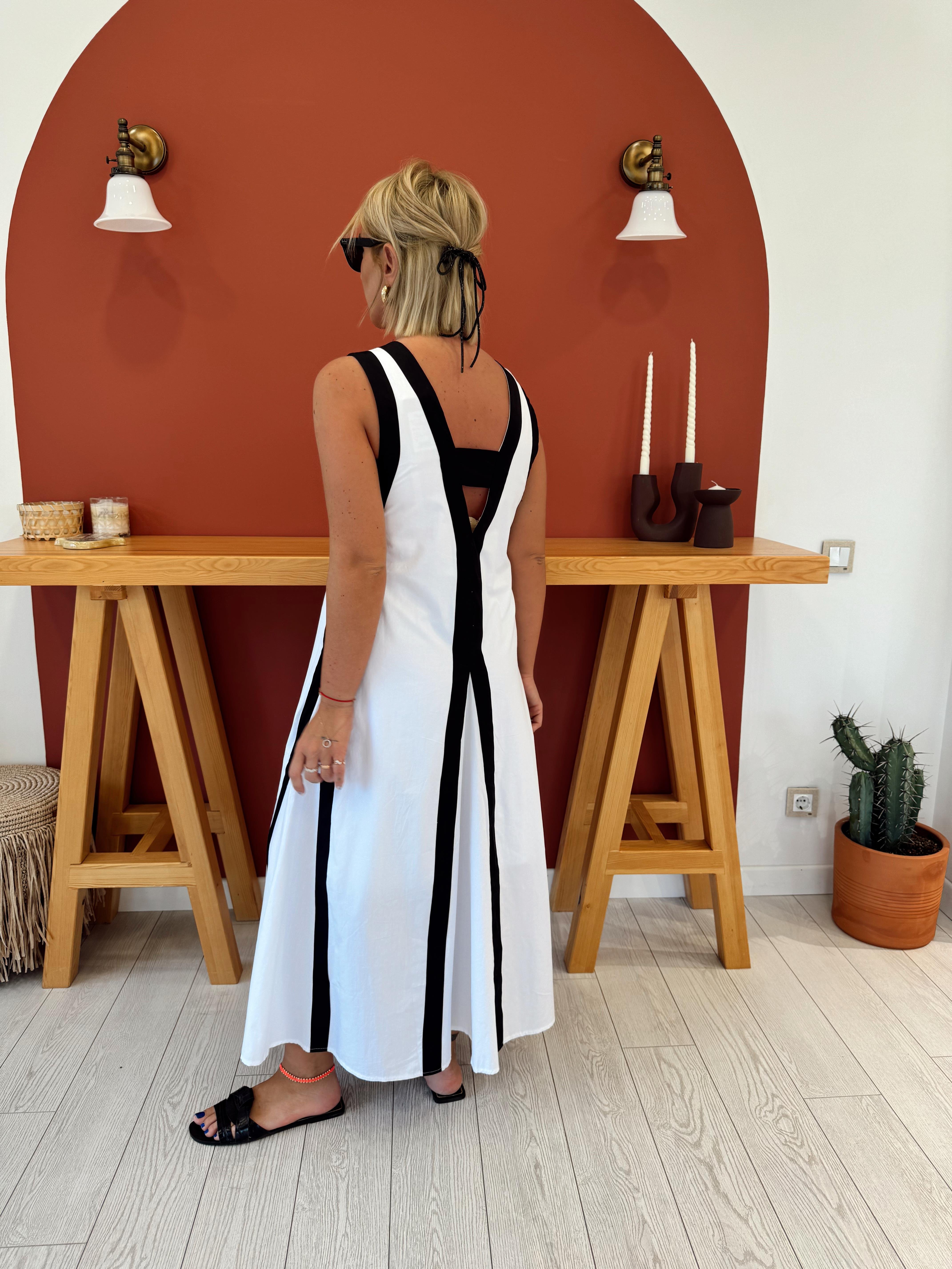 Orjinal Model Siyah Beyaz Poplin Elbise