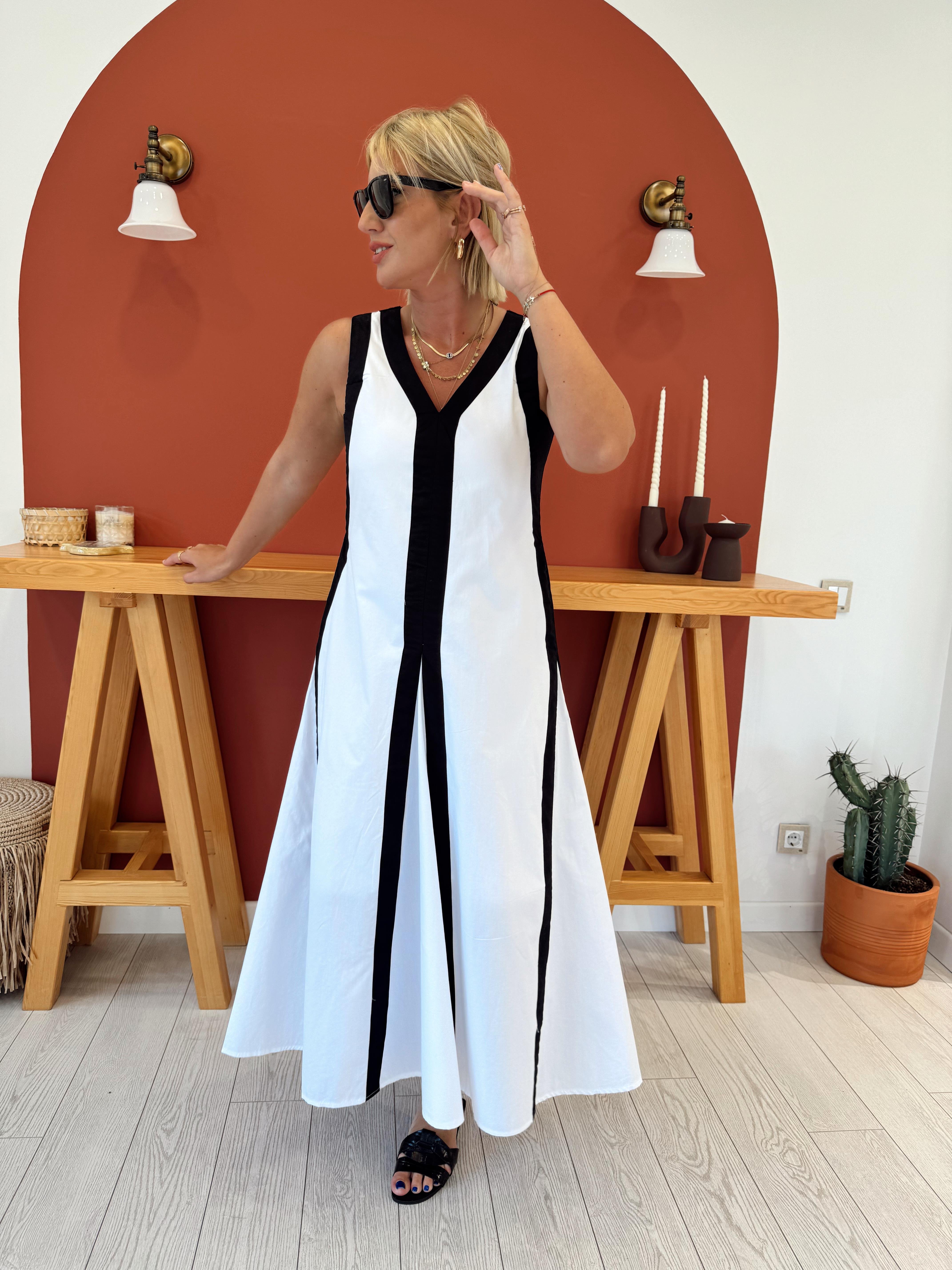 Orjinal Model Siyah Beyaz Poplin Elbise