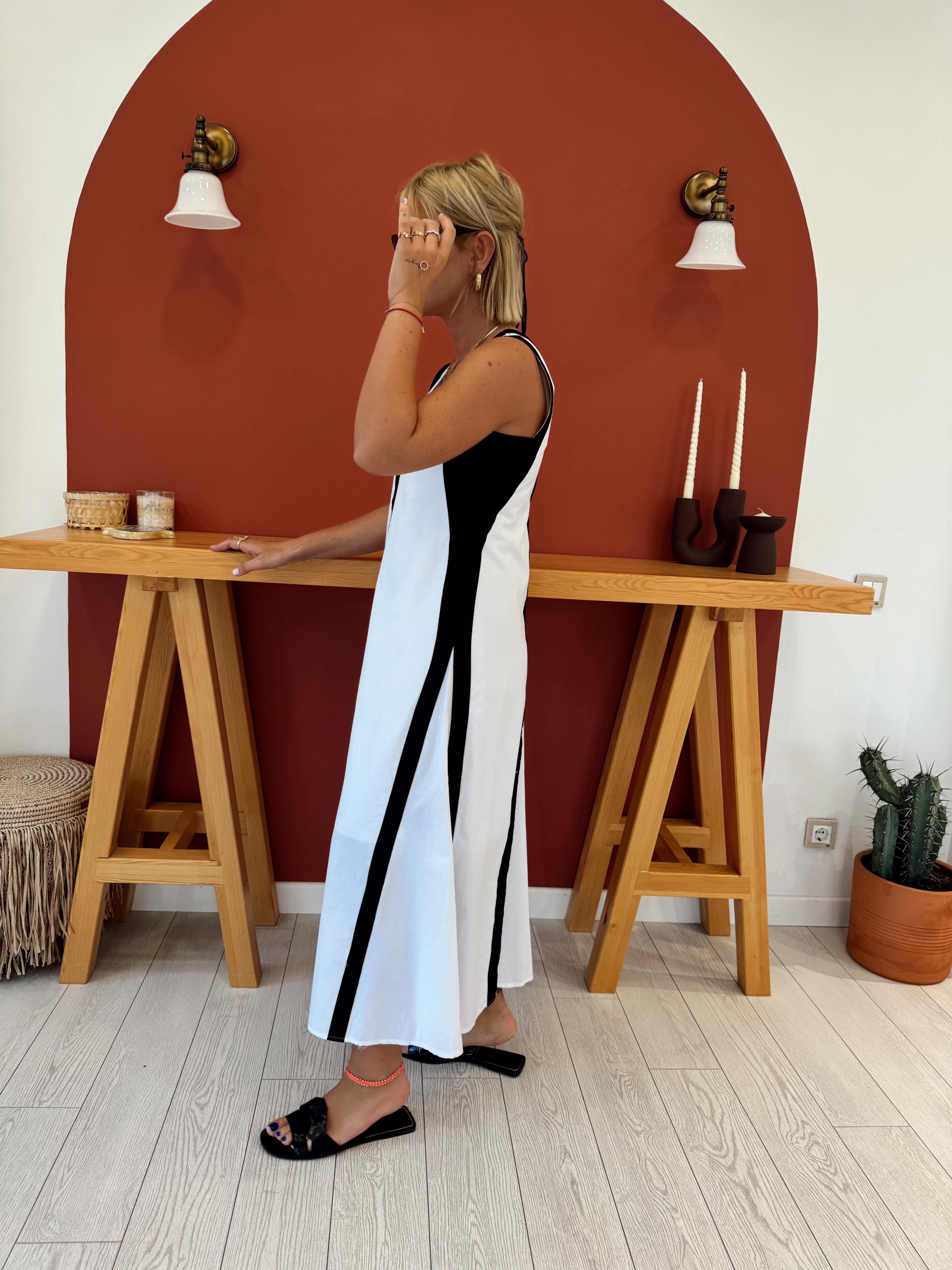 Orjinal Model Siyah Beyaz Poplin Elbise