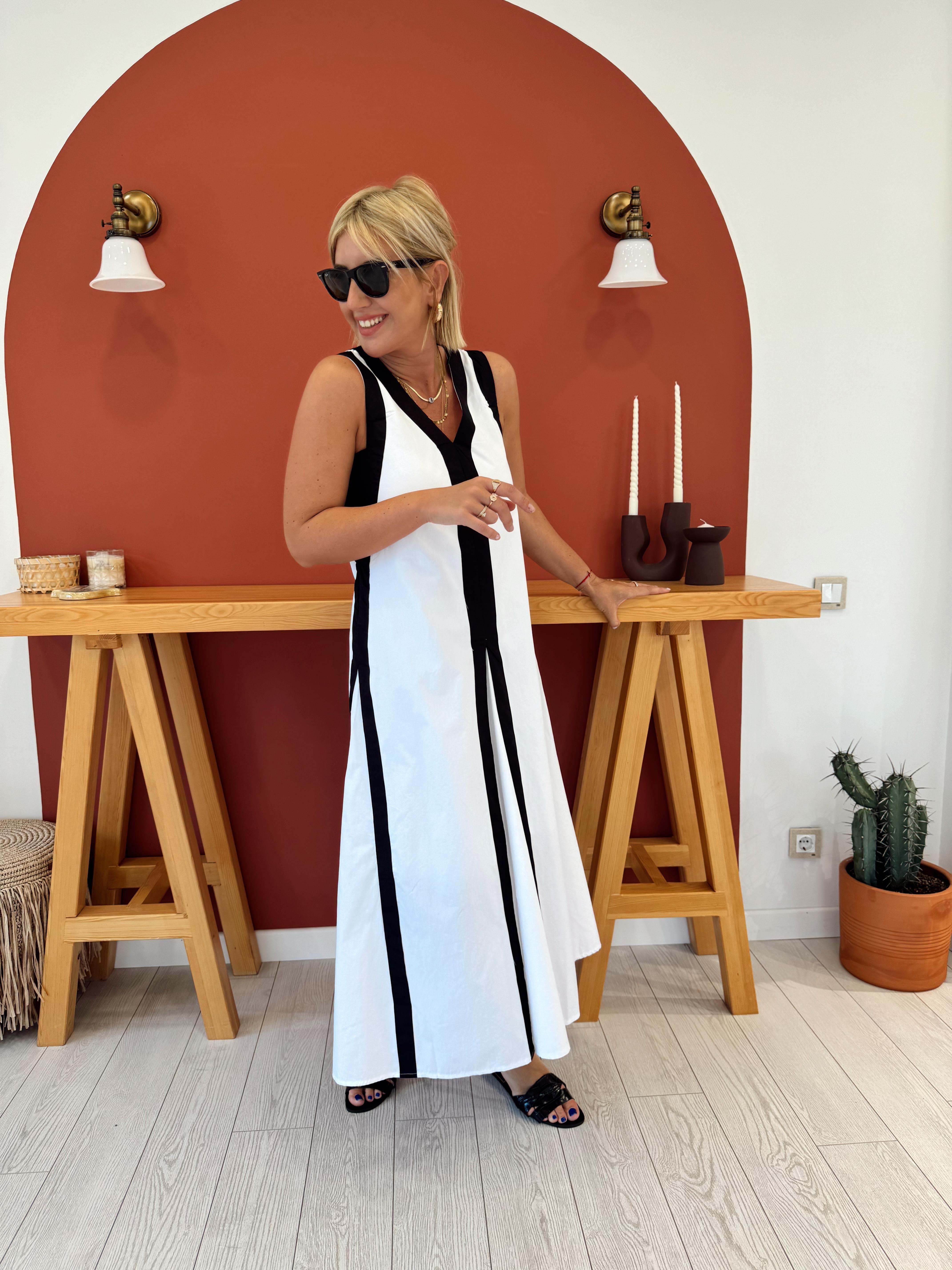 Orjinal Model Siyah Beyaz Poplin Elbise
