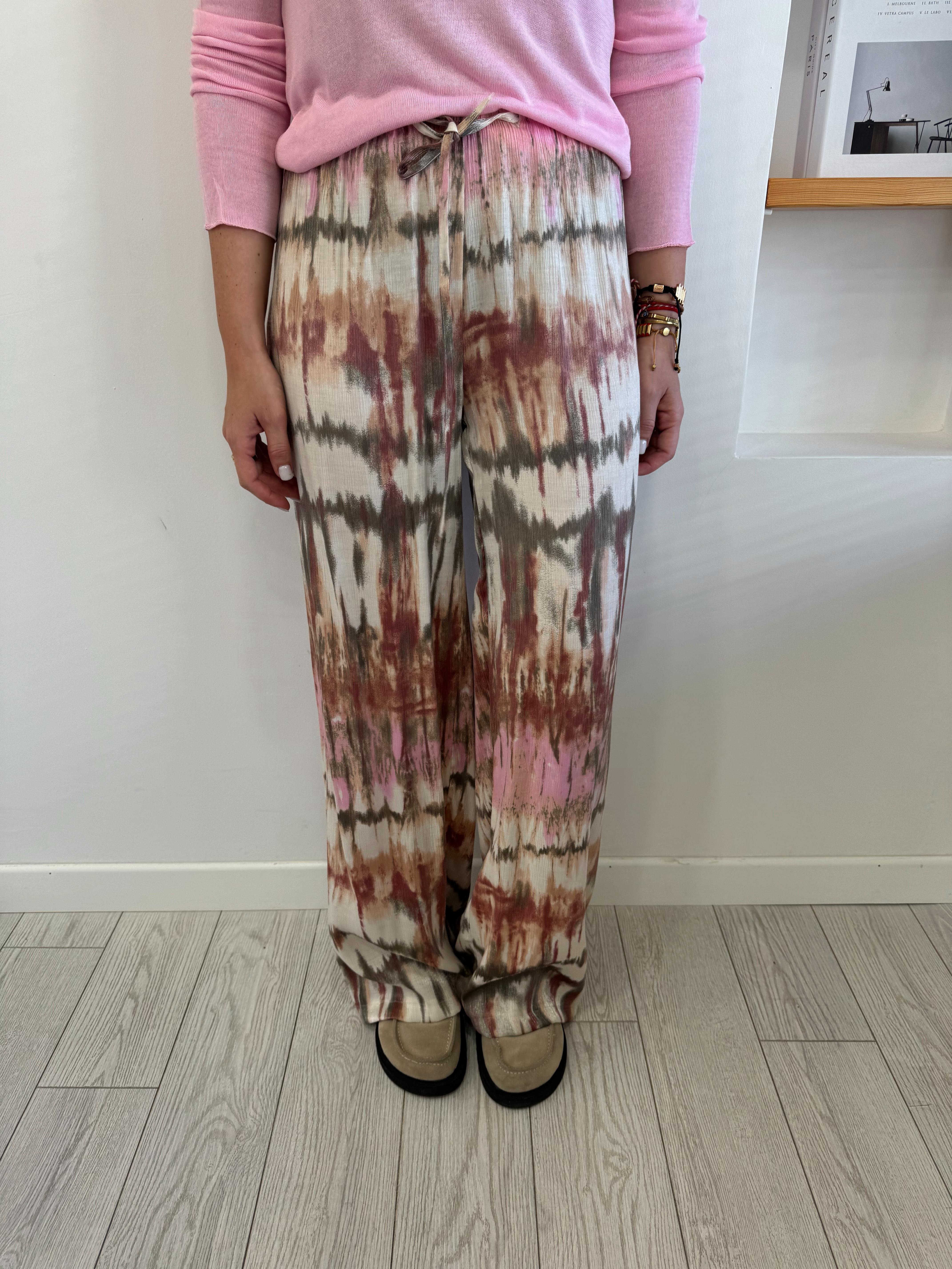 Pembe Batik Desenli Tiril Pantolon