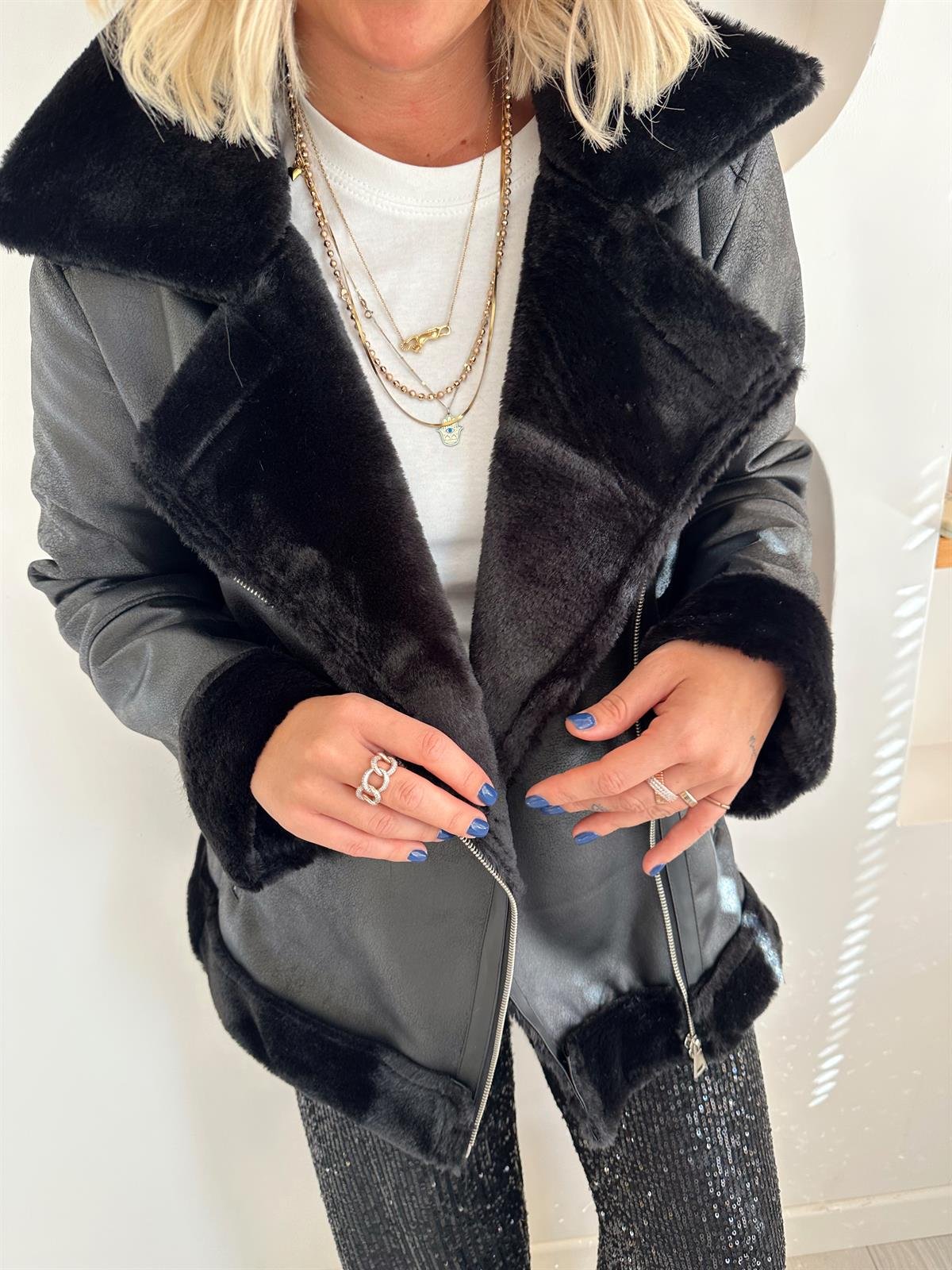 Premium Kürk Astarlı , Siyah Nubuk Mont