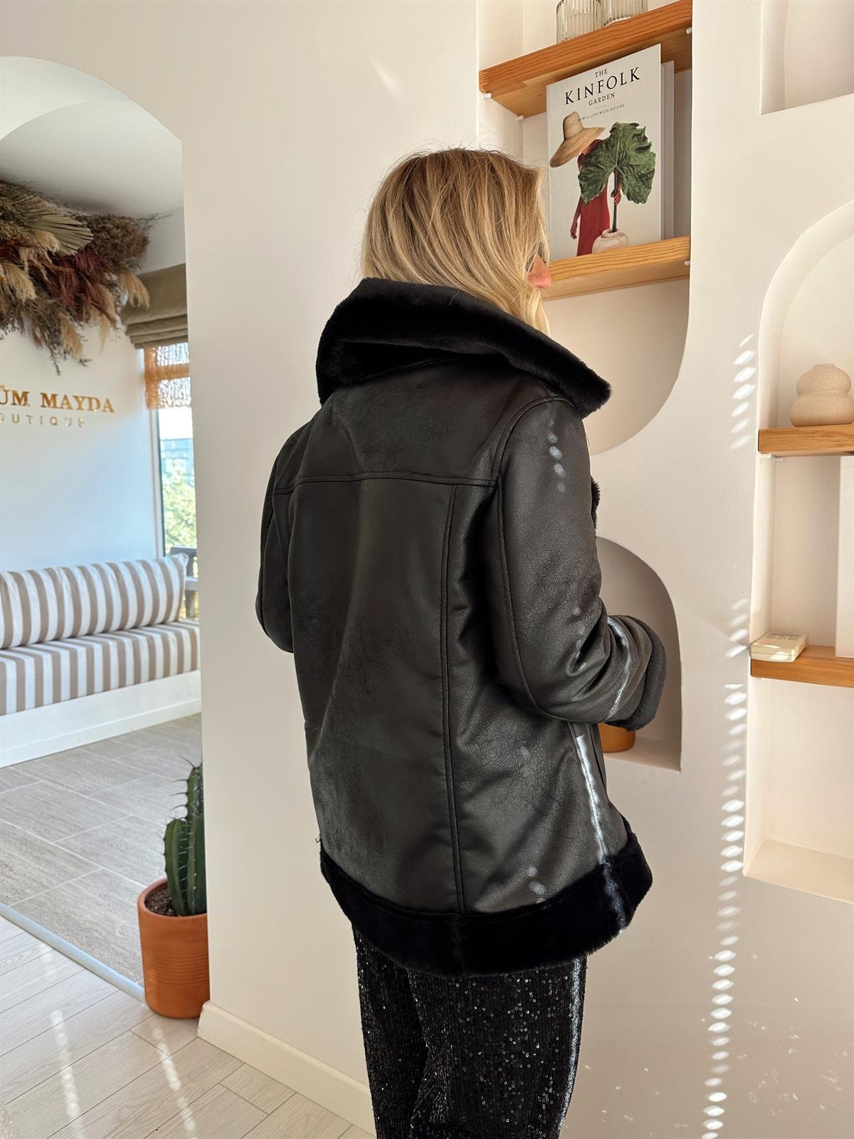 Premium Kürk Astarlı , Siyah Nubuk Mont