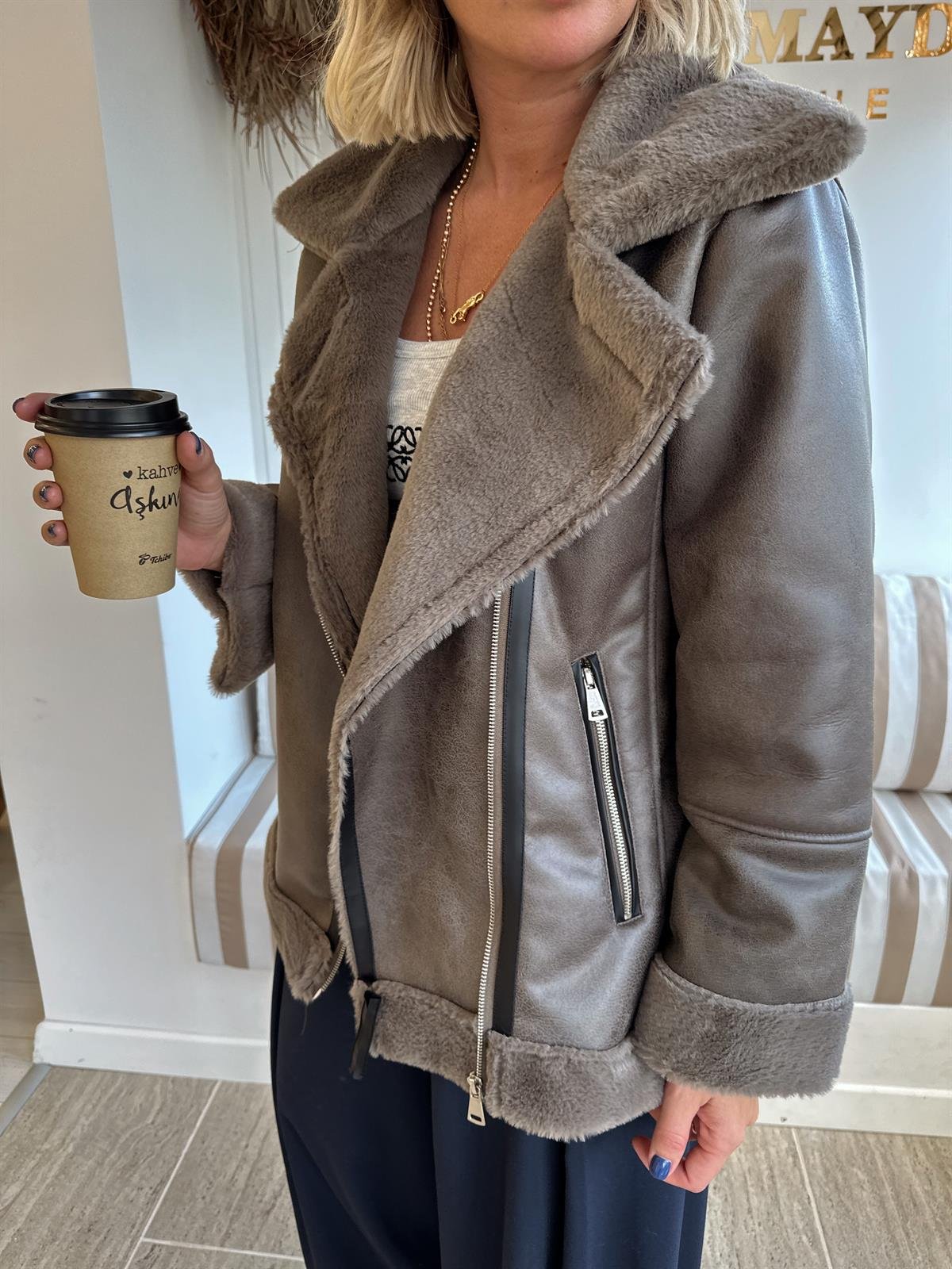 Premium Kürk Astarlı , Vizon Nubuk Mont