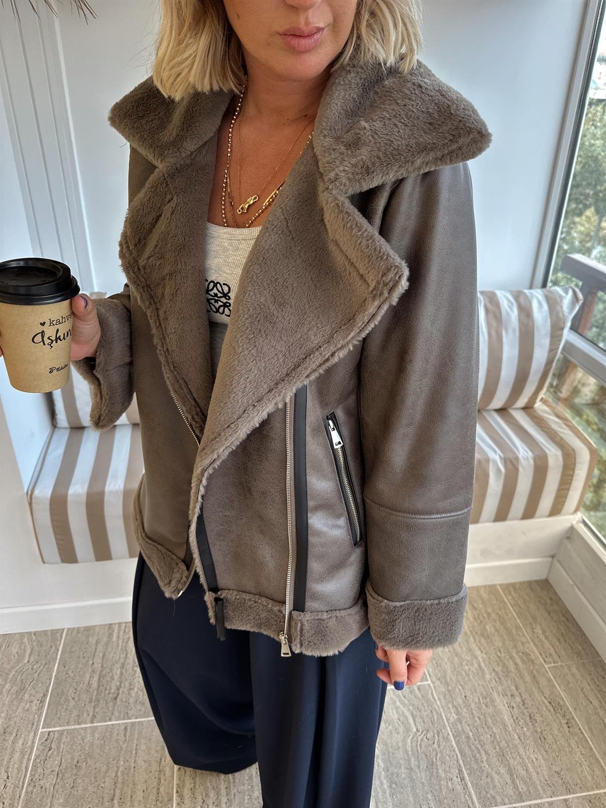 Premium Kürk Astarlı , Vizon Nubuk Mont