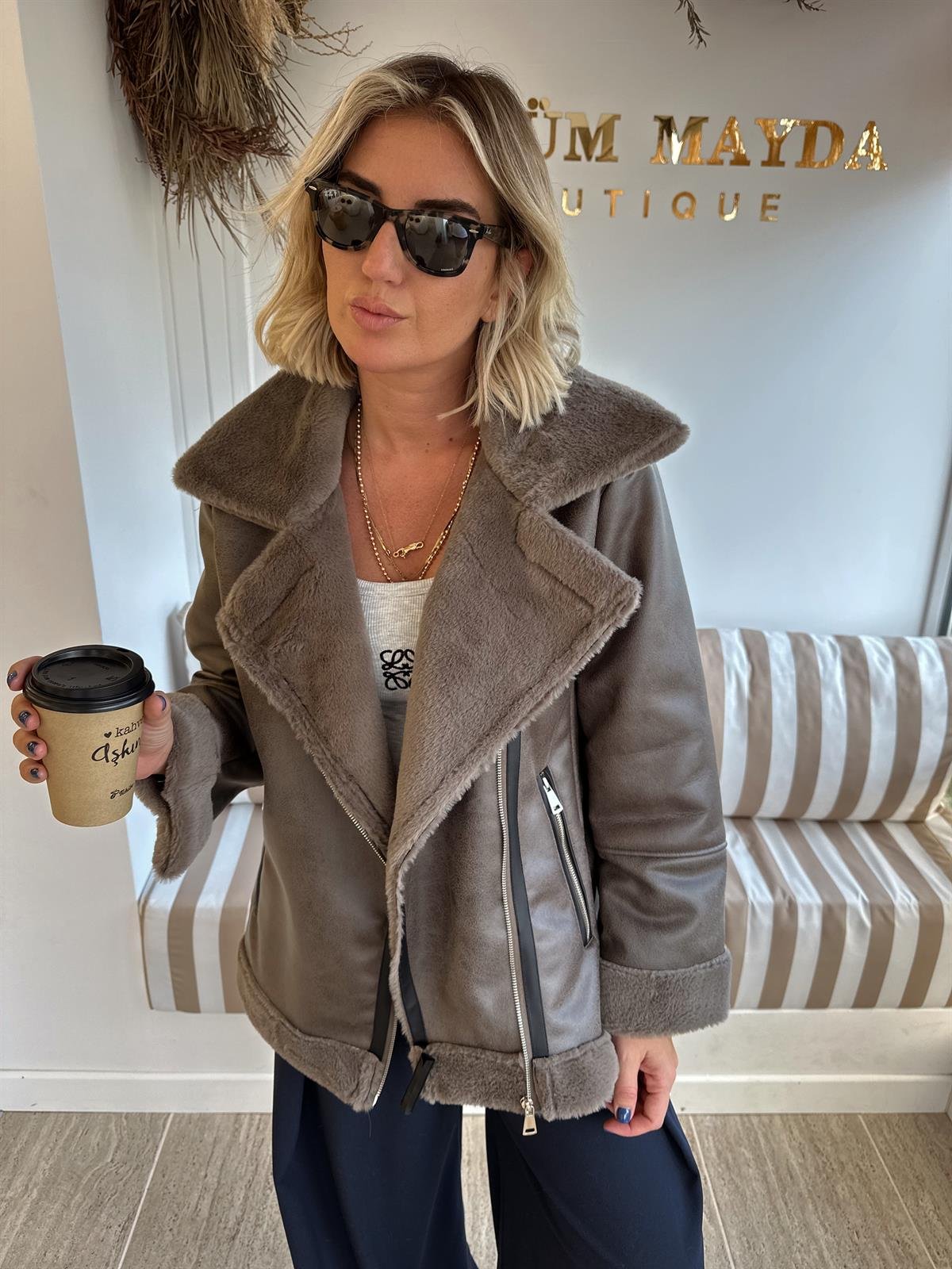 Premium Kürk Astarlı , Vizon Nubuk Mont