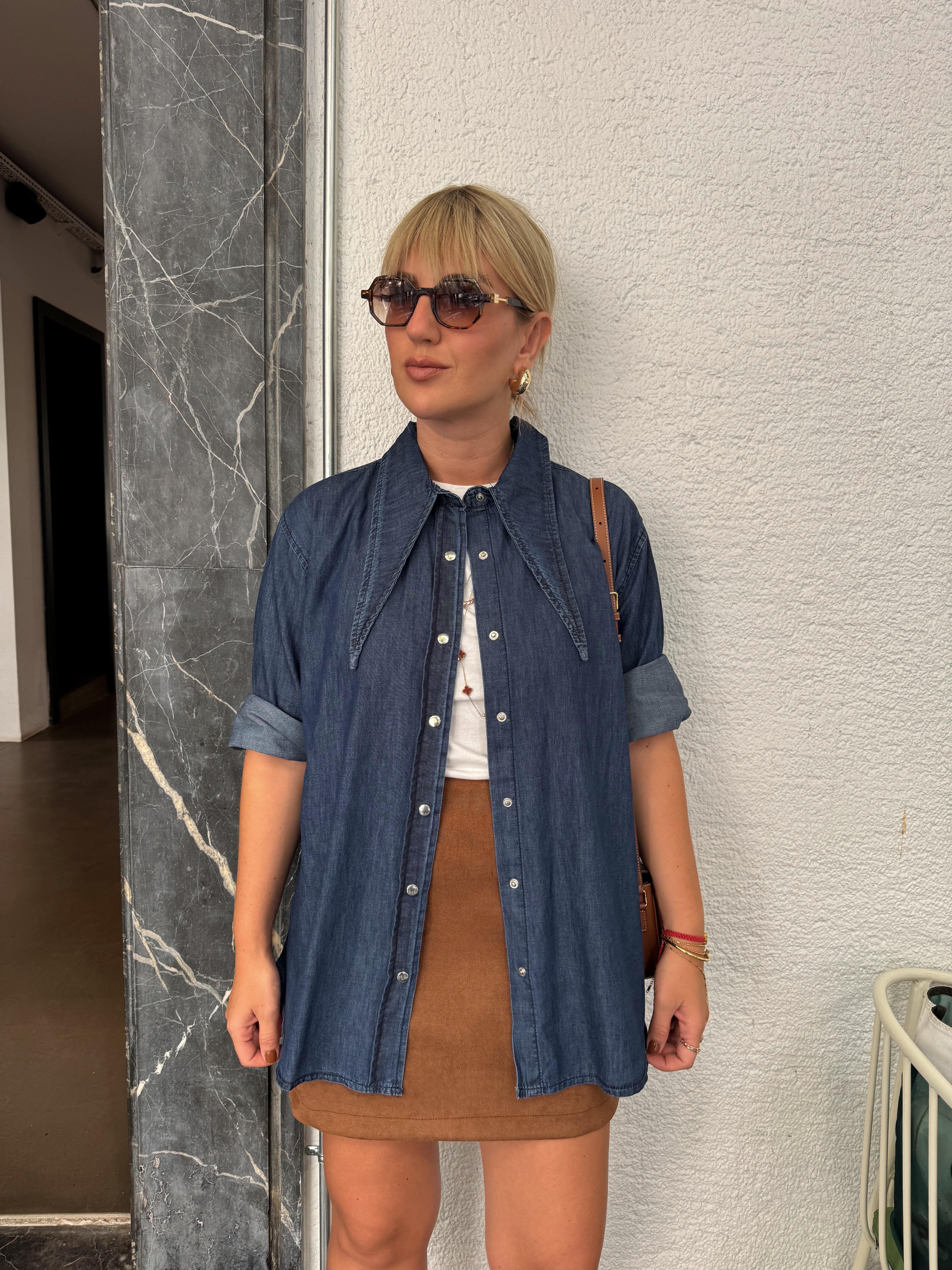 Yaka Detaylı , Tencel Jean Gömlek